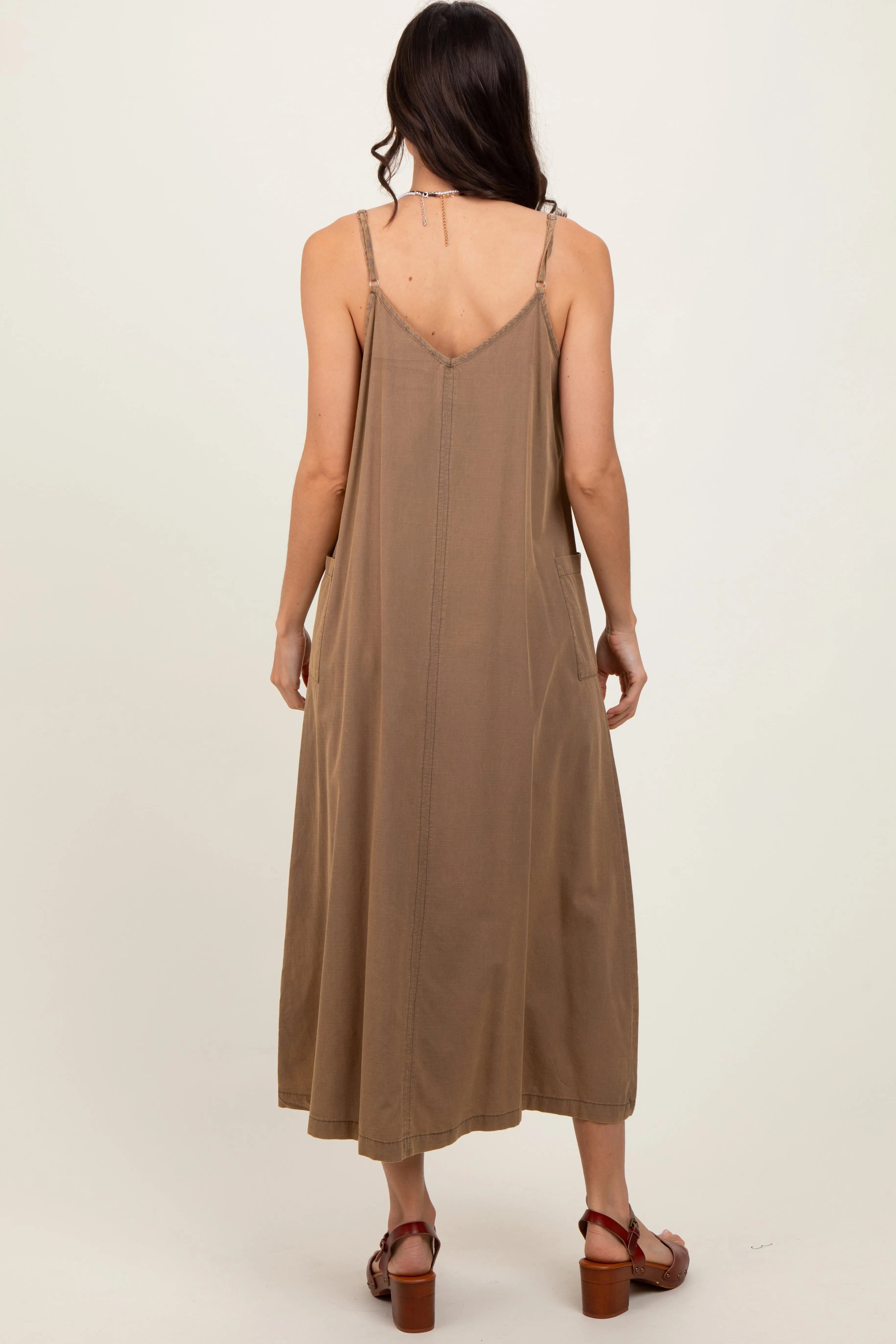 Olive V-Neck Overall Midi Dress sold by Pinkblush product image thumbnail 4