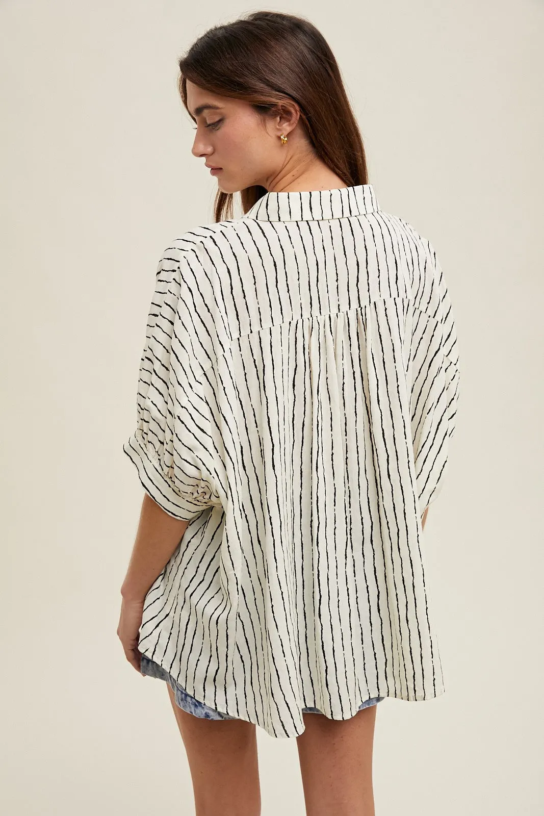 Ivory Striped Drop Shoulder Button Down Blouse sold by Pinkblush product image thumbnail 3
