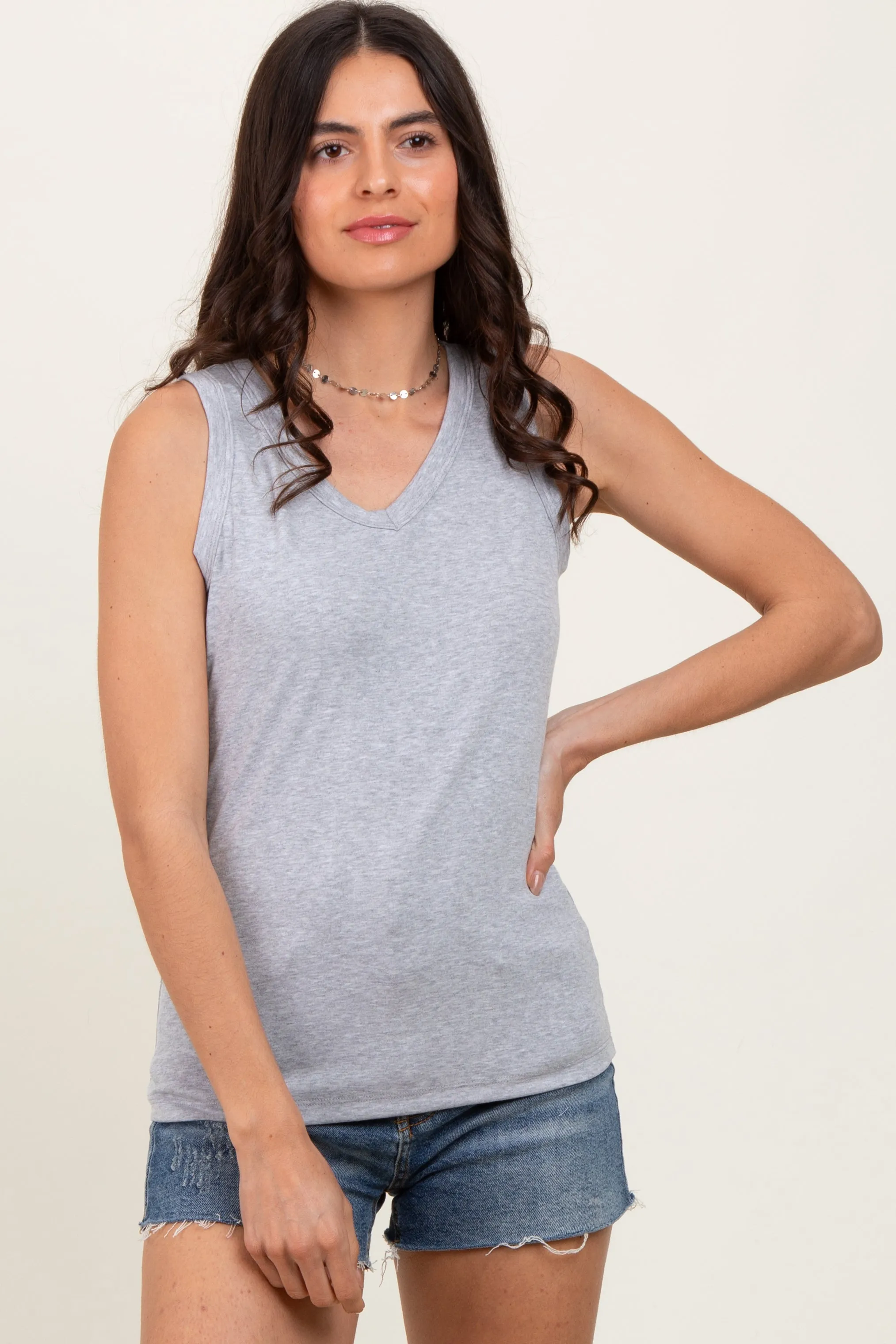 Heather Grey Basic V-Neck Tank Top sold by Pinkblush product image thumbnail 2