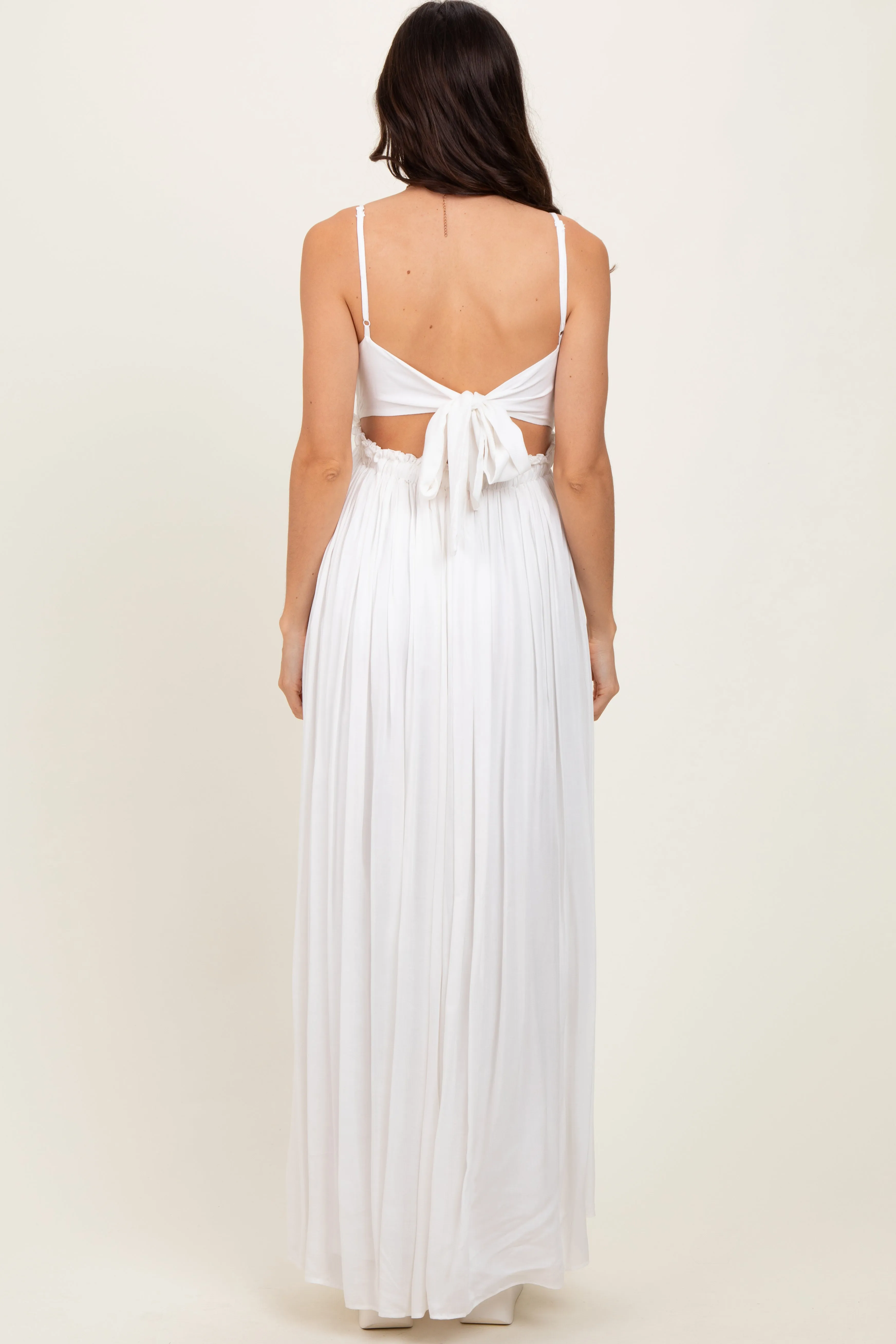 White Lace Bodice Cutout Tie Back Maxi Dress sold by Pinkblush product image thumbnail 4