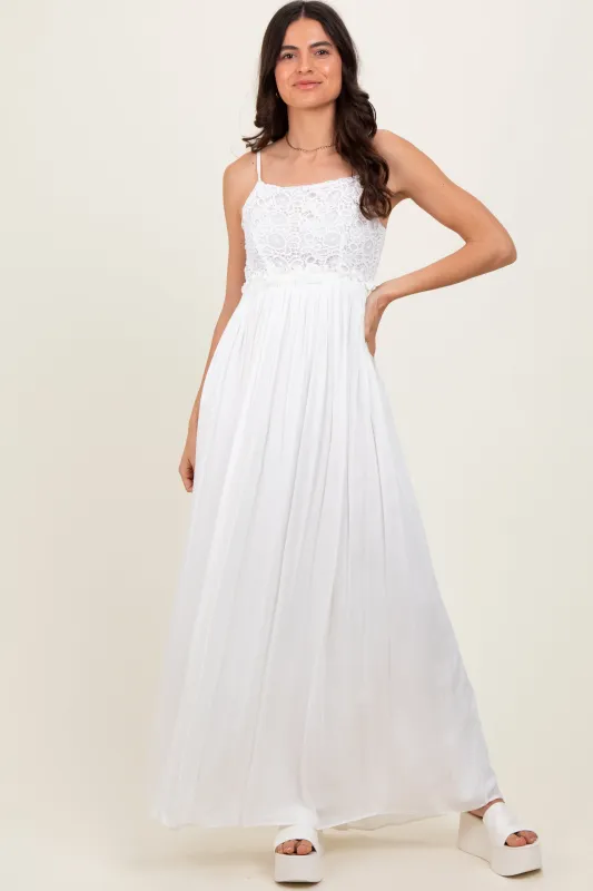 White Lace Bodice Cutout Tie Back Maxi Dress sold by Pinkblush