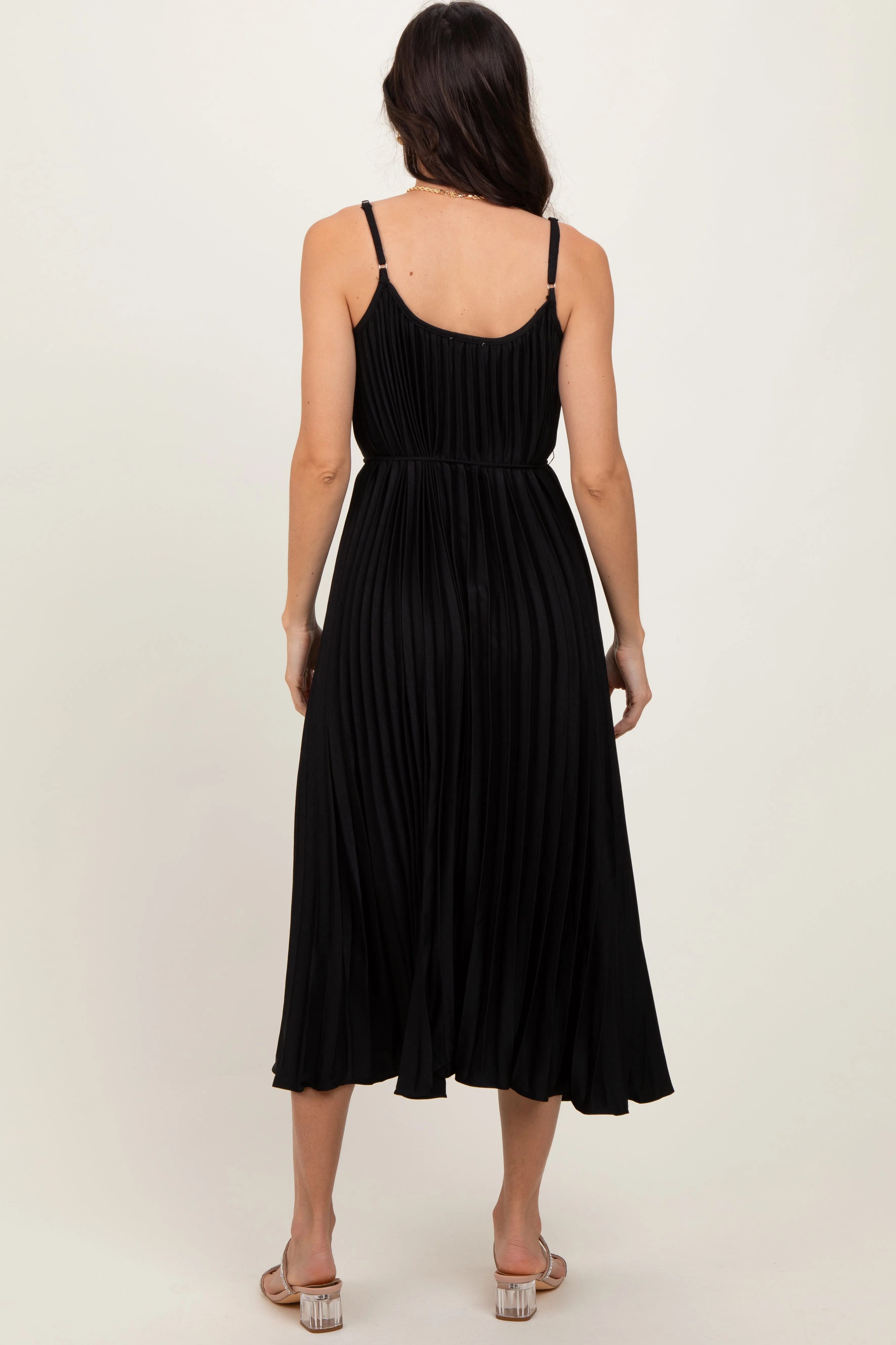 Black Pleated Sash Tie Midi Dress sold by Pinkblush product image thumbnail 4