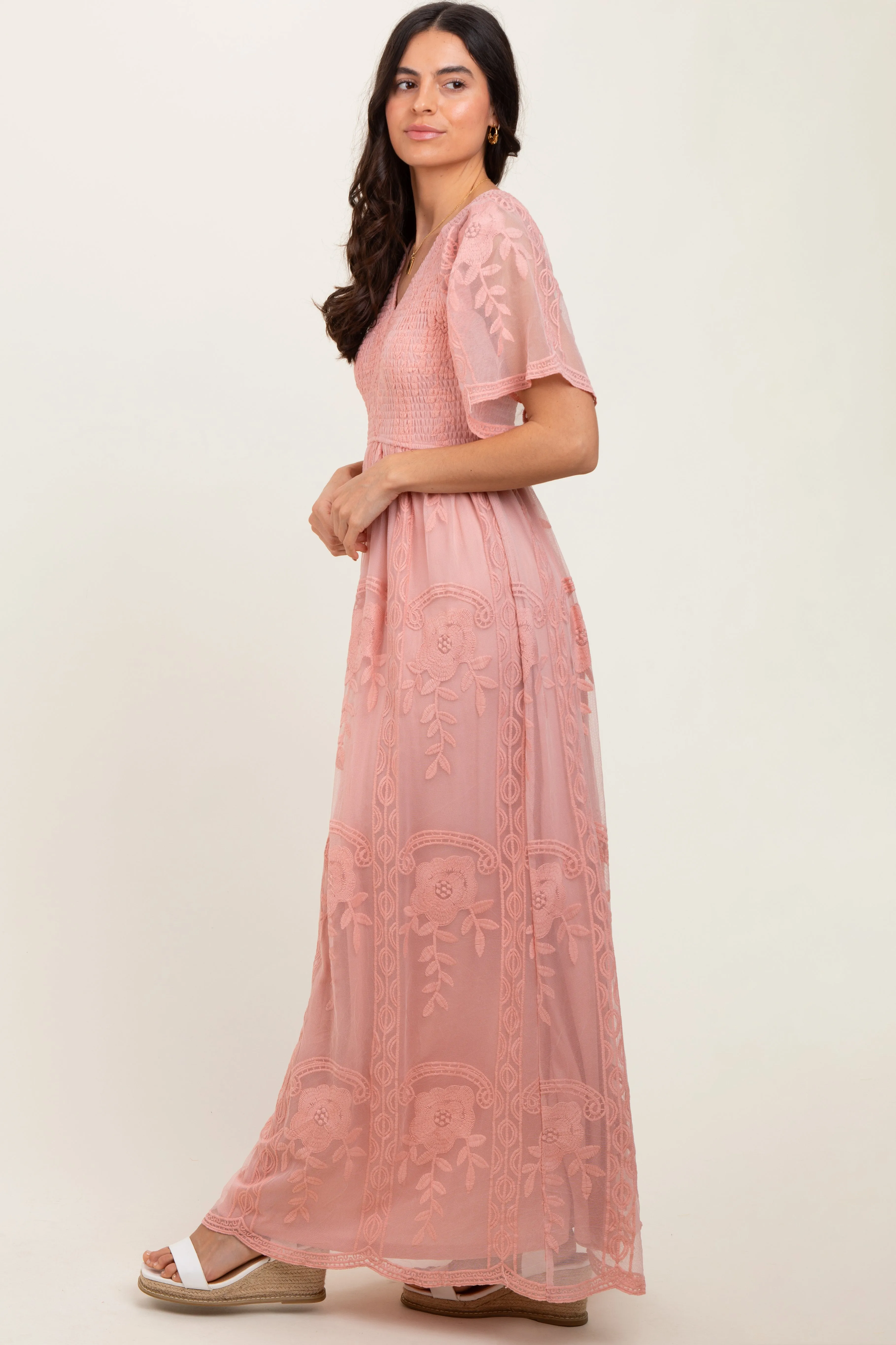 Pink Smocked Top Lace Maxi Dress sold by Pinkblush product image thumbnail 3
