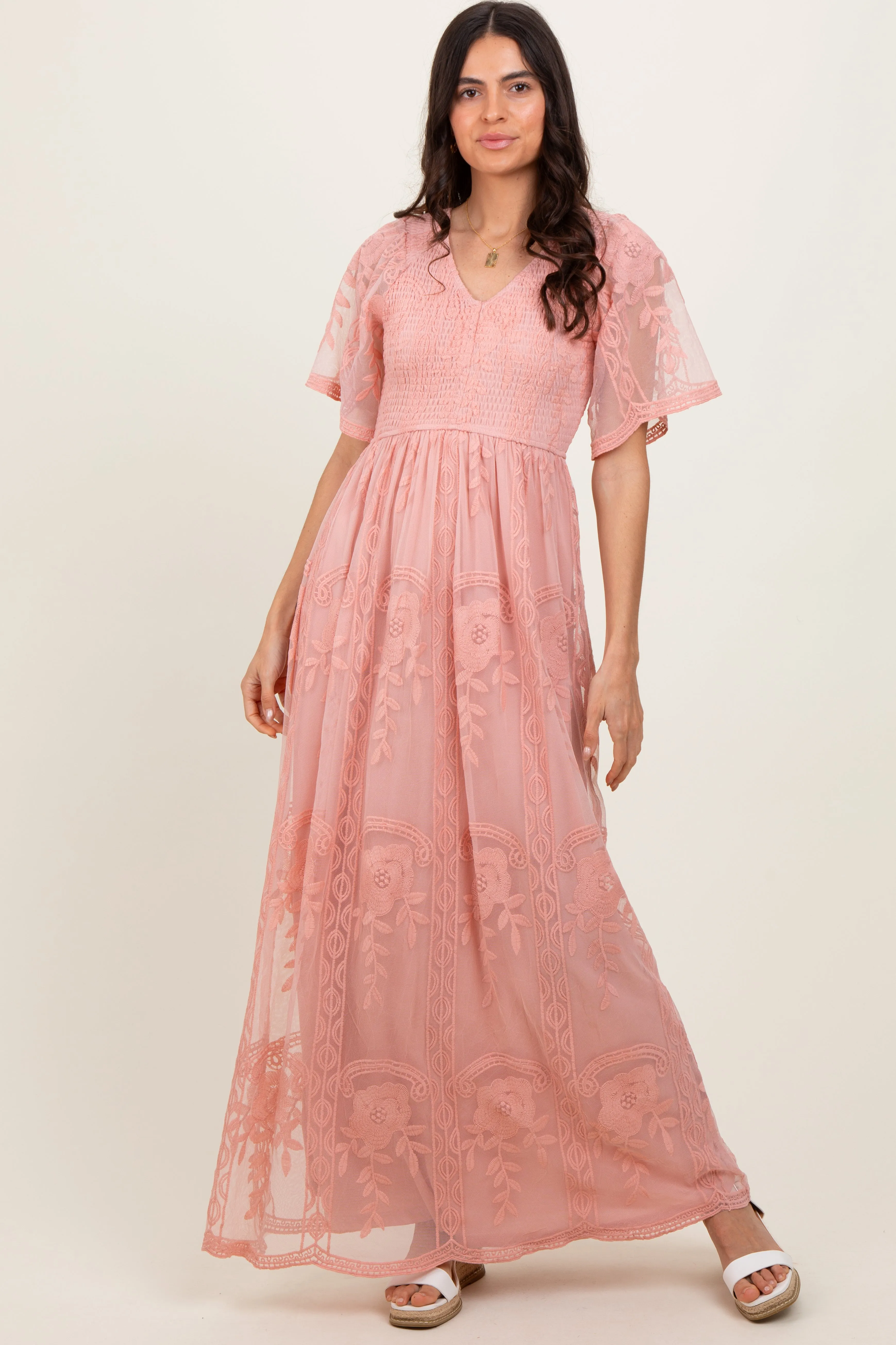 Pink Smocked Top Lace Maxi Dress sold by Pinkblush product image thumbnail 2