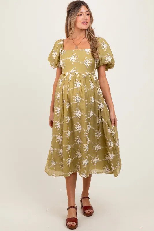 Olive Textured Maternity Midi Dress sold by Pinkblush