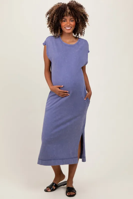 Navy Casual Sleeveless Pocketed Maternity Midi Dress sold by Pinkblush