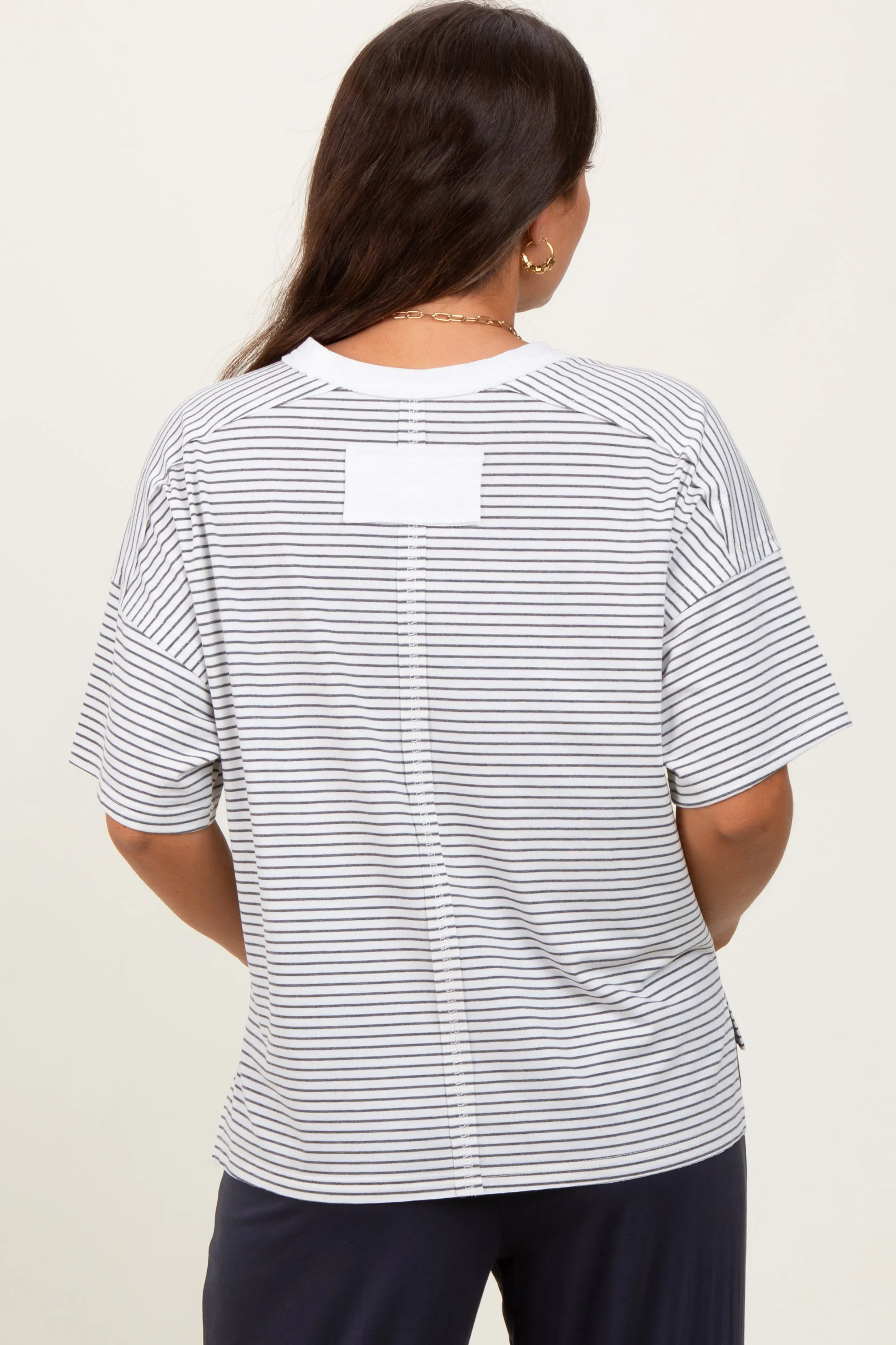 Heather Grey Striped Drop Shoulder Short Sleeve Maternity Top sold by Pinkblush product image thumbnail 3