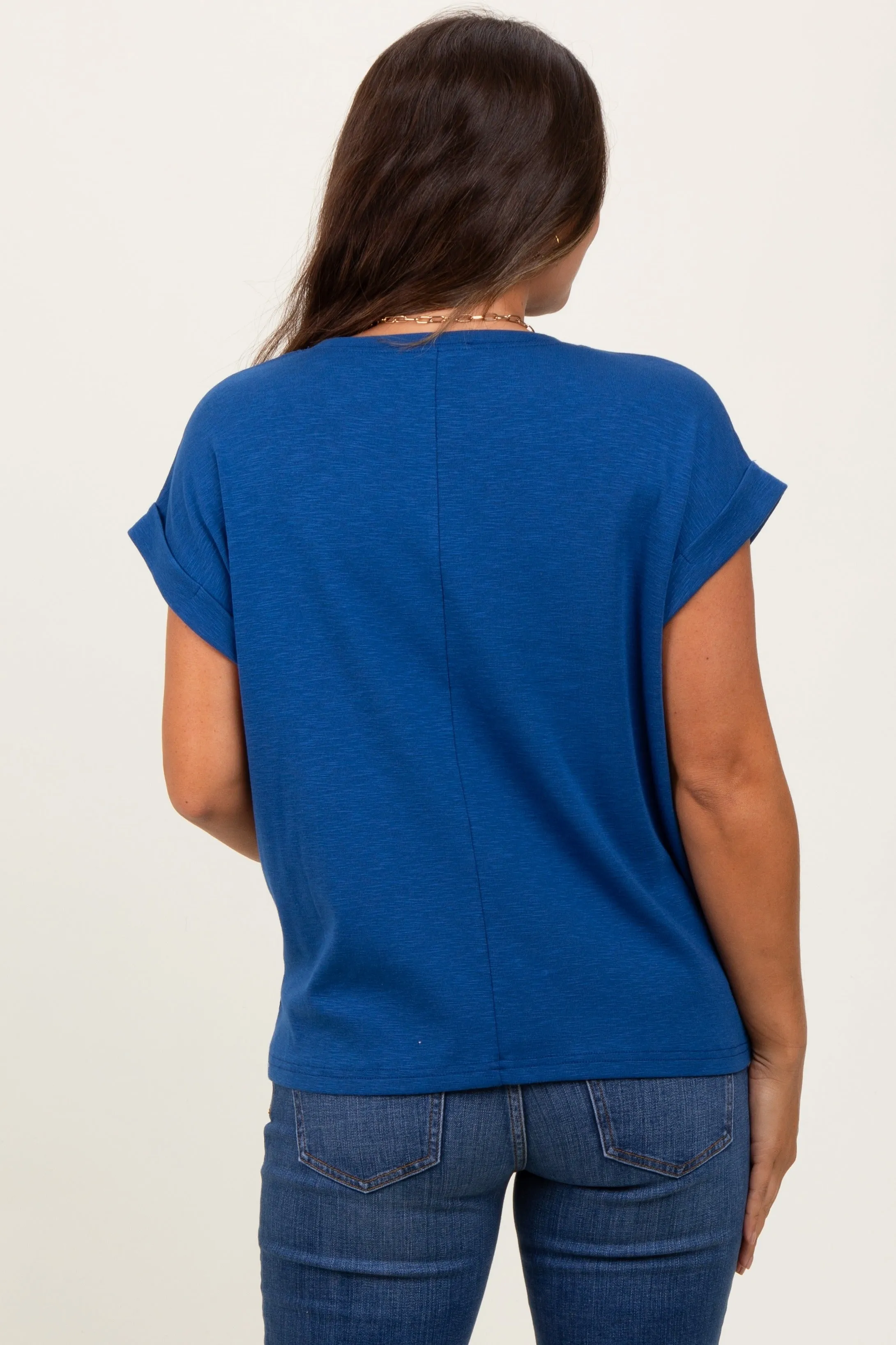 Light Navy Rolled Short Sleeve Maternity Tee sold by Pinkblush product image thumbnail 4