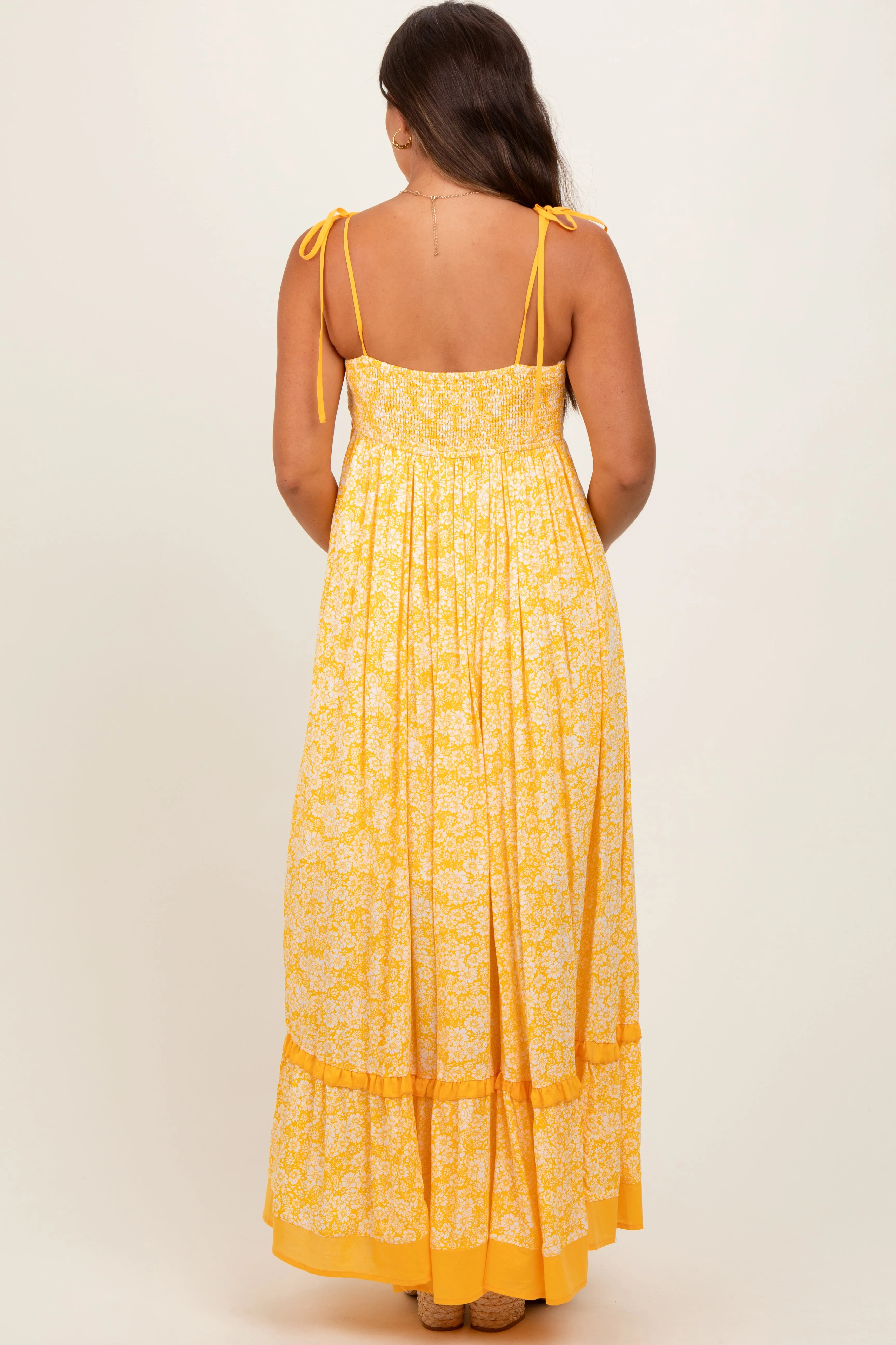 Yellow Floral Shoulder Tie Maternity Maxi Dress sold by Pinkblush product image thumbnail 4