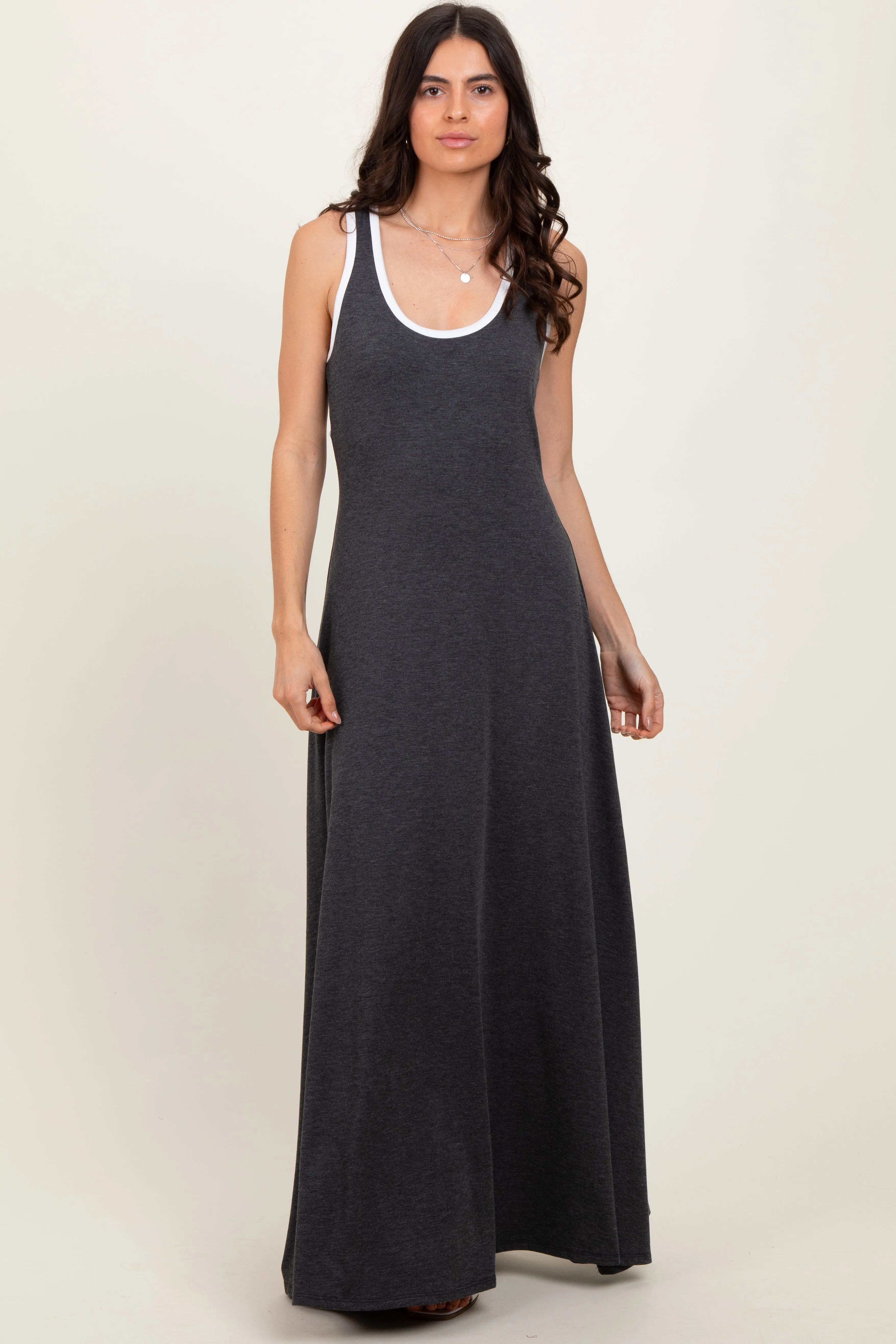 Charcoal Solid Open Back Sleeveless Maxi Dress sold by Pinkblush product image thumbnail 2