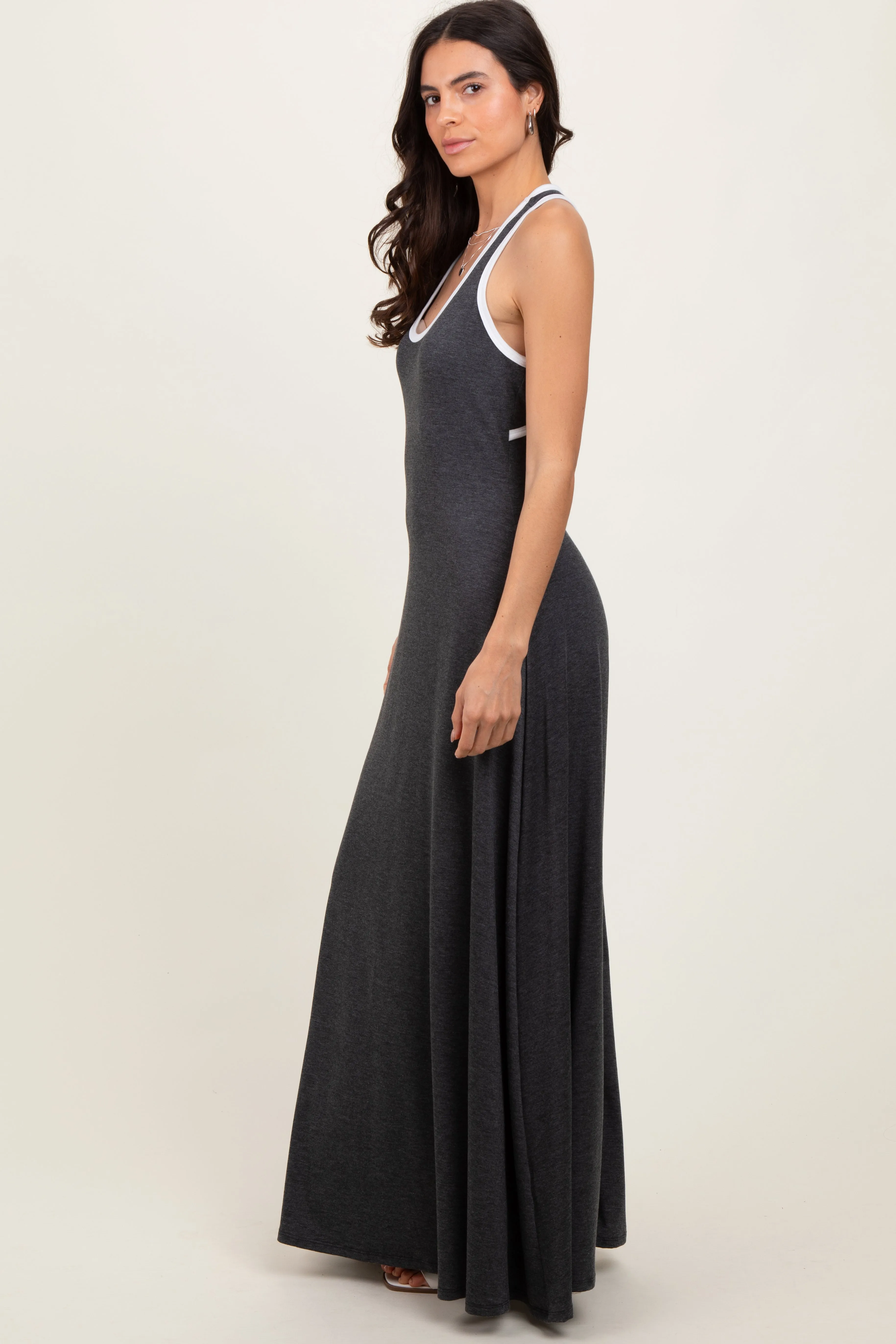 Charcoal Solid Open Back Sleeveless Maxi Dress sold by Pinkblush product image thumbnail 3