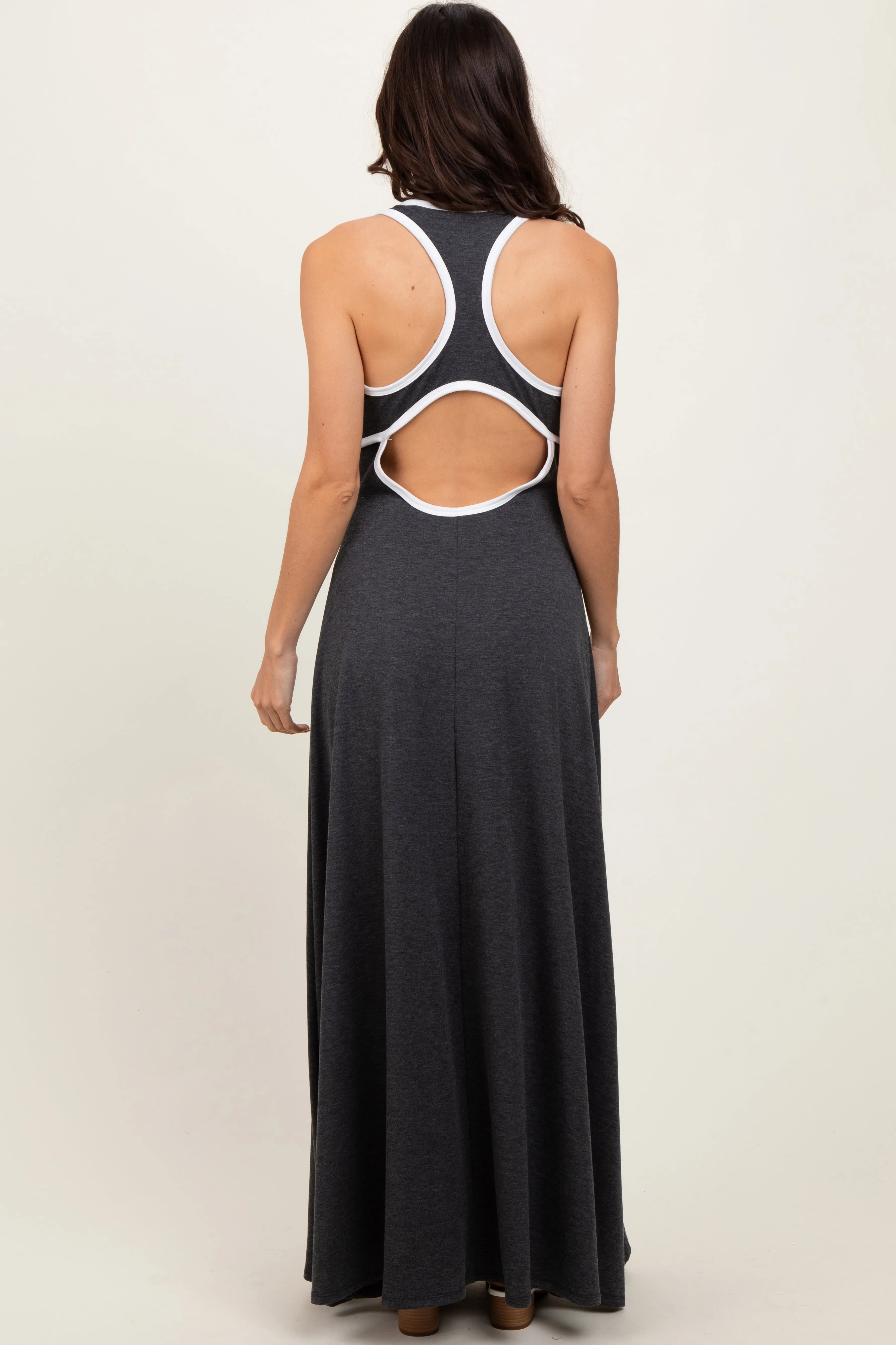 Charcoal Solid Open Back Sleeveless Maxi Dress sold by Pinkblush product image thumbnail 4
