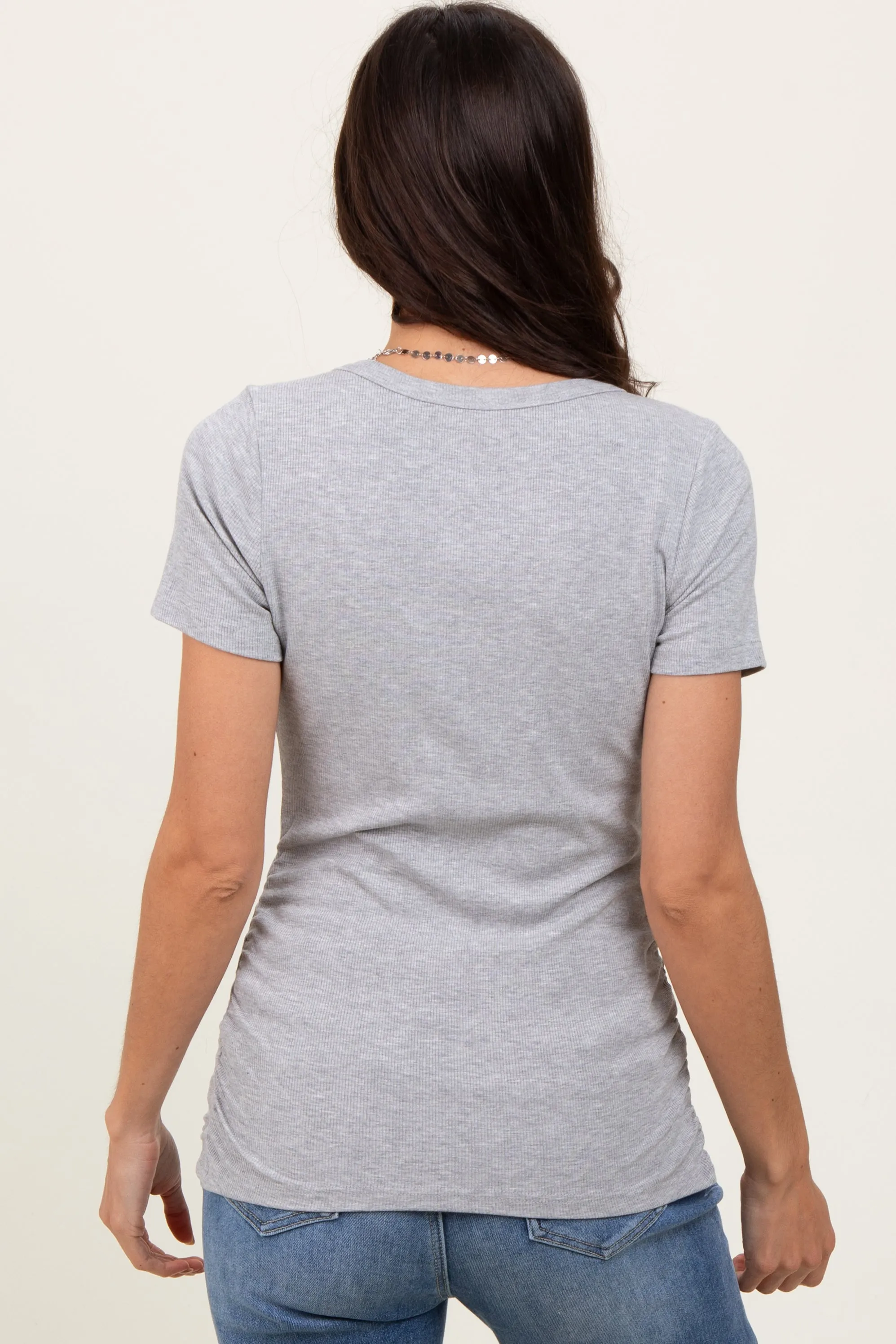 Heather Grey Ribbed Scoop Neck Short Sleeve Top sold by Pinkblush product image thumbnail 4