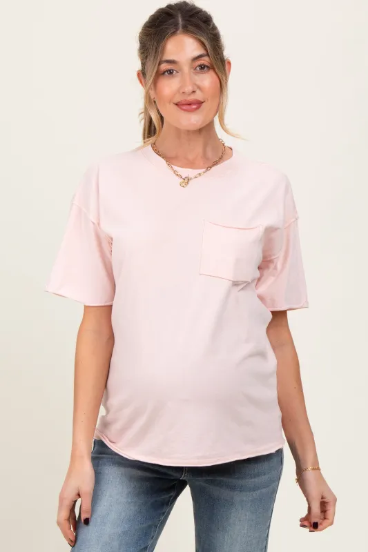 Light Pink Short Sleeve Front Pocket Tunic Maternity Top sold by Pinkblush