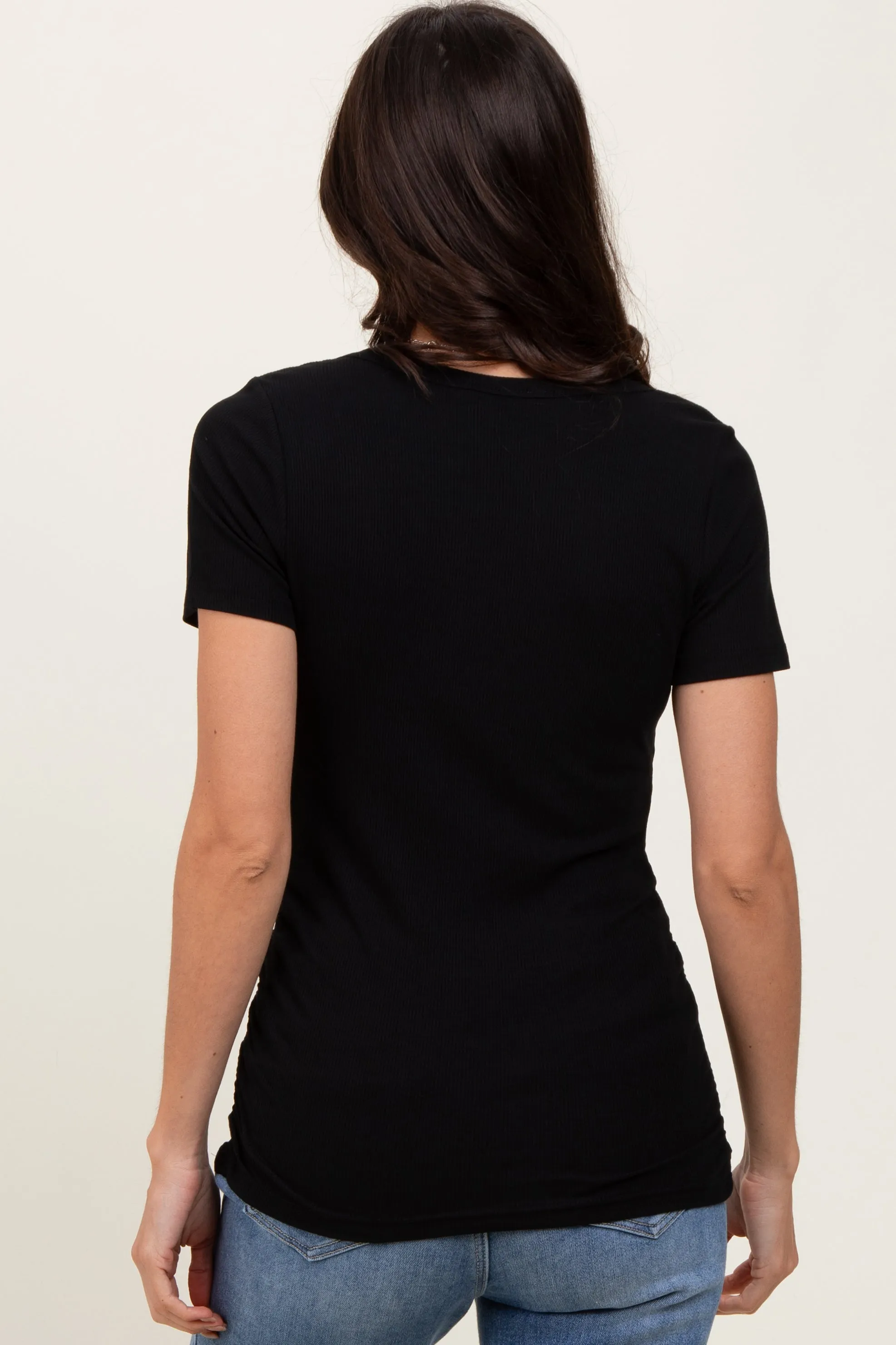 Black Ribbed Scoop Neck Short Sleeve Top sold by Pinkblush product image thumbnail 4