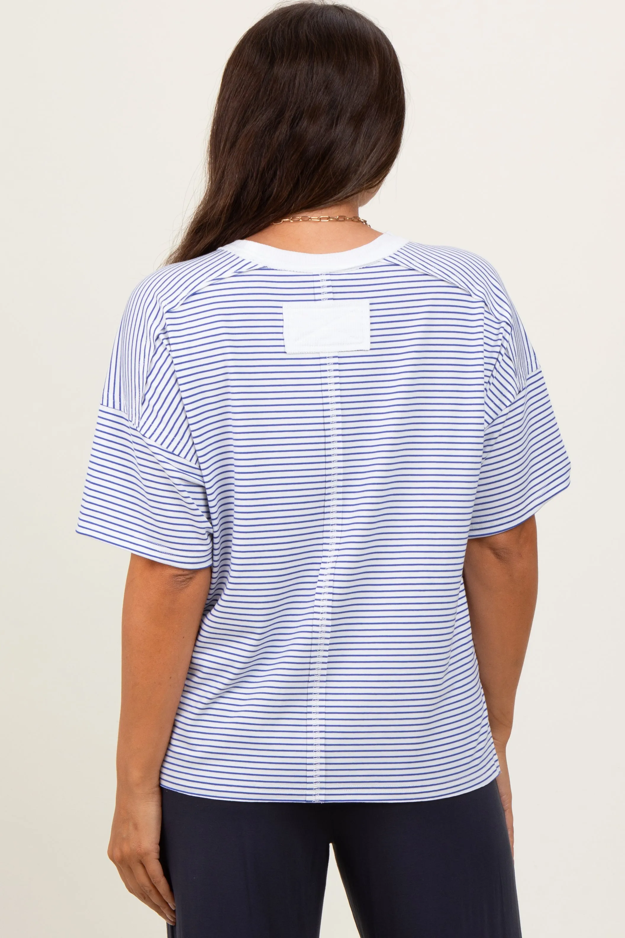 Royal Blue Striped Drop Shoulder Short Sleeve Maternity Top sold by Pinkblush product image thumbnail 2