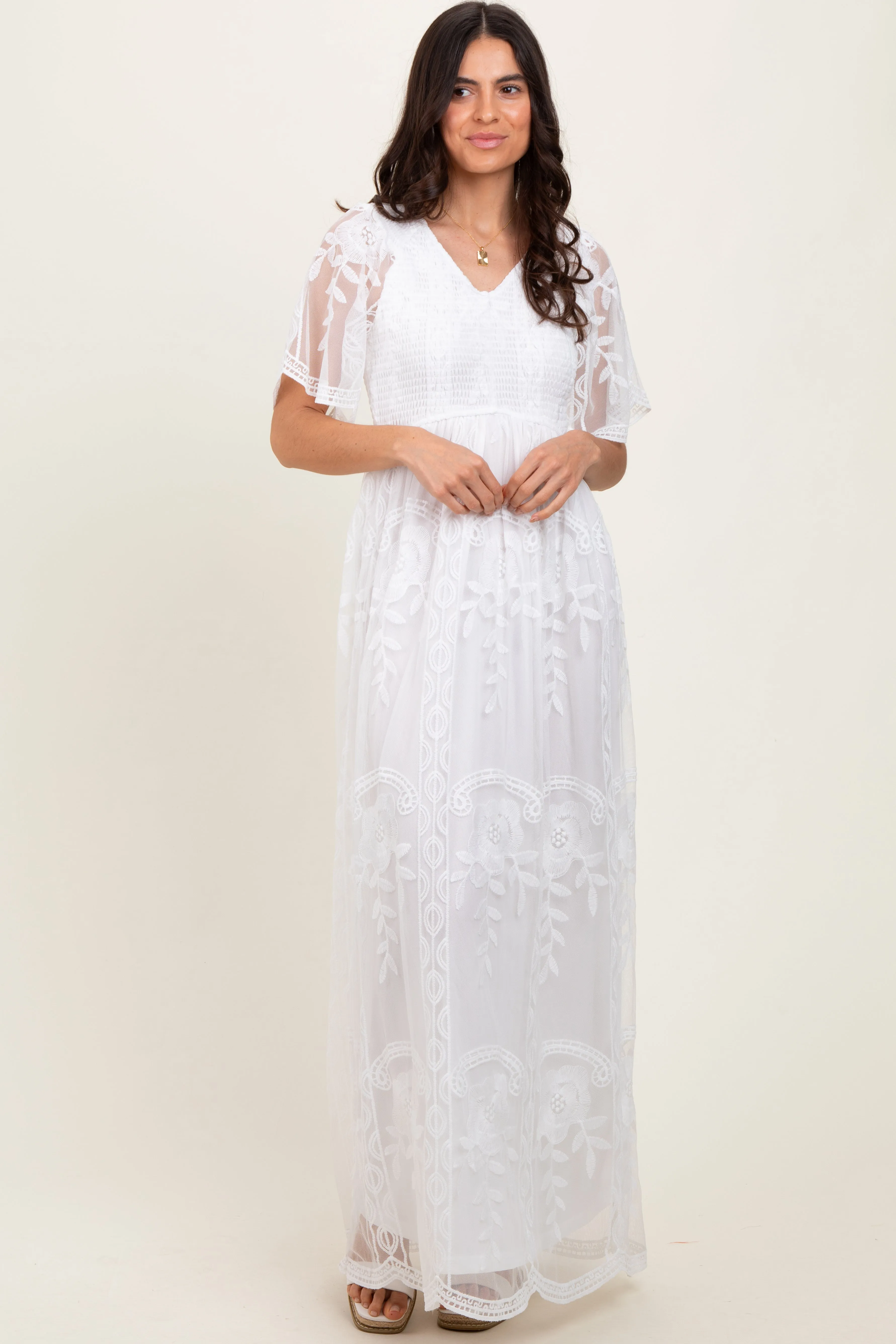 White Smocked Top Lace Maxi Dress sold by Pinkblush product image thumbnail 2