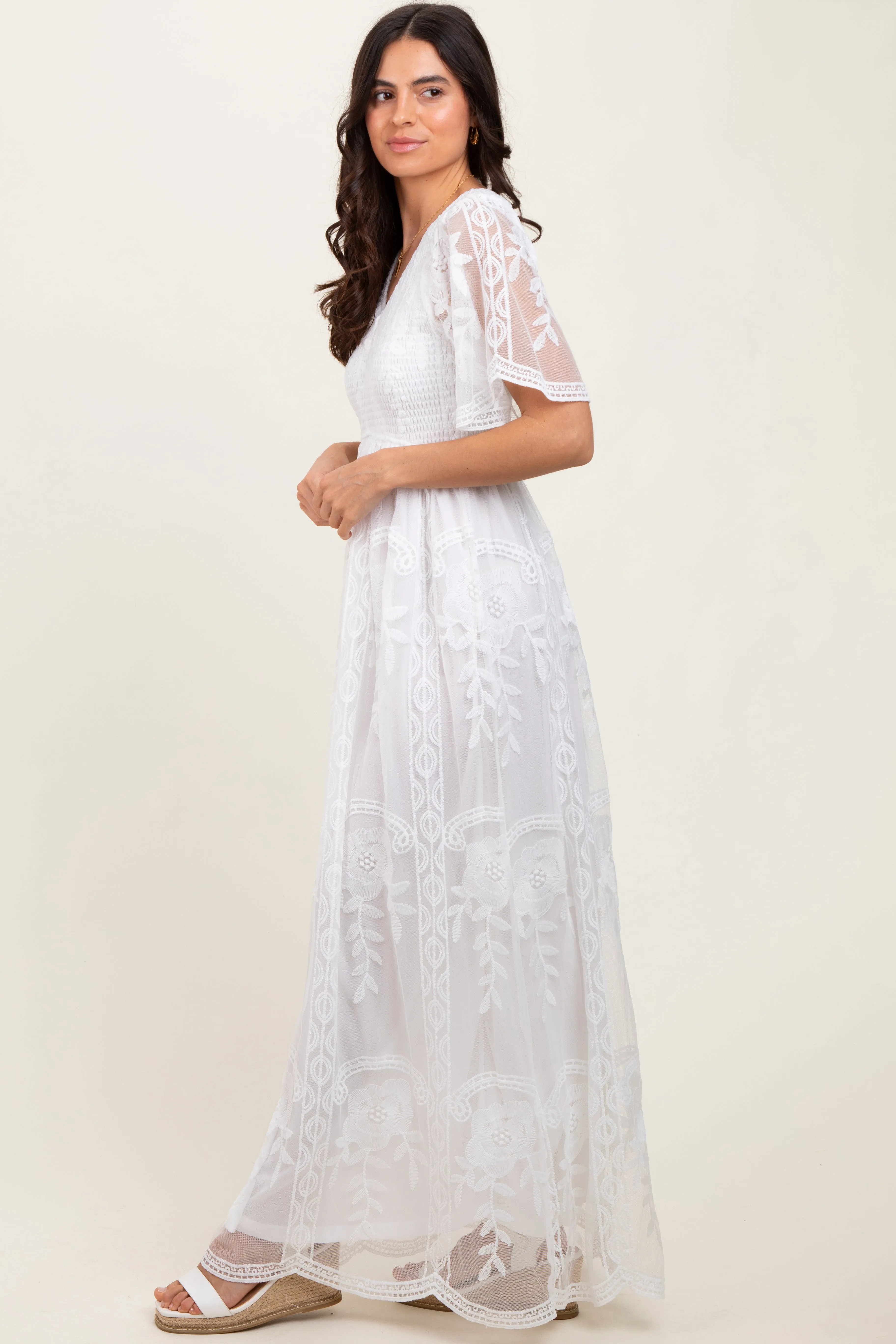 White Smocked Top Lace Maxi Dress sold by Pinkblush product image thumbnail 3