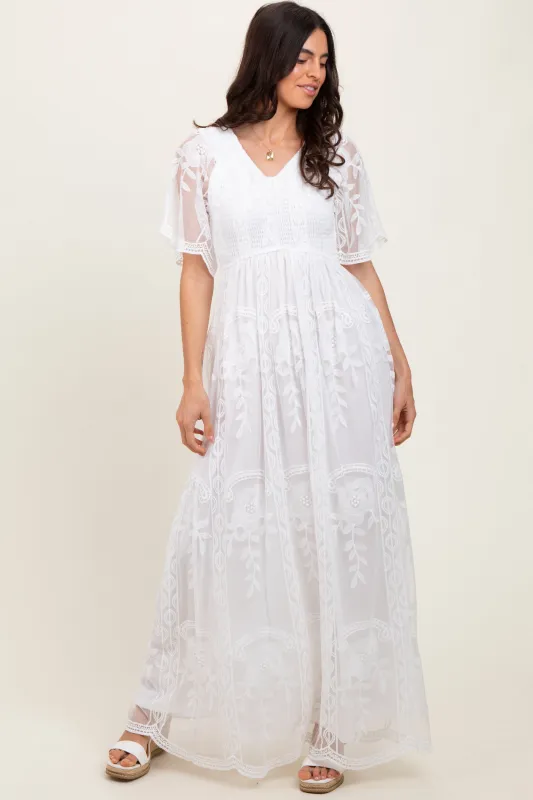 White Smocked Top Lace Maxi Dress sold by Pinkblush