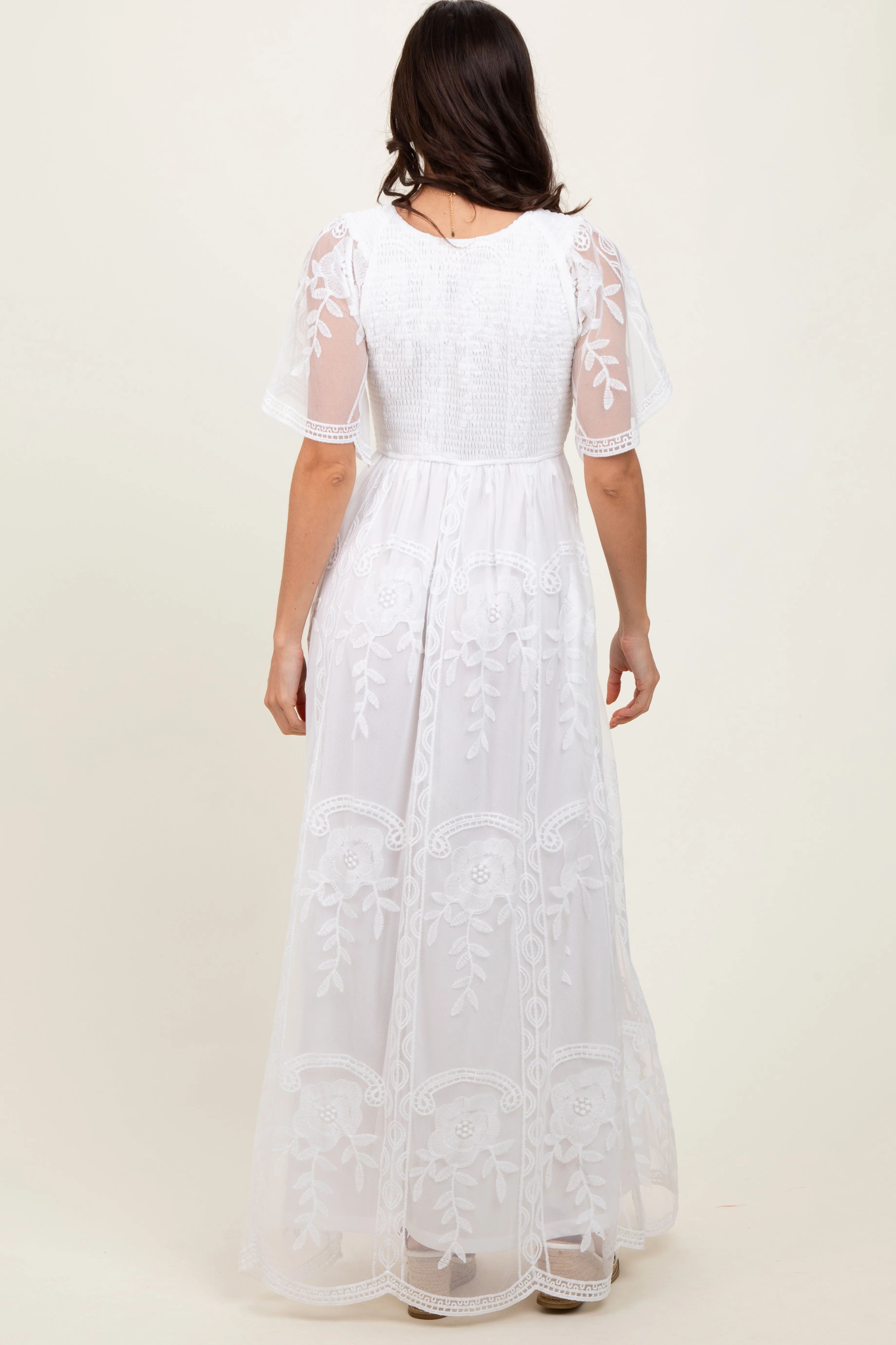White Smocked Top Lace Maxi Dress sold by Pinkblush product image thumbnail 4