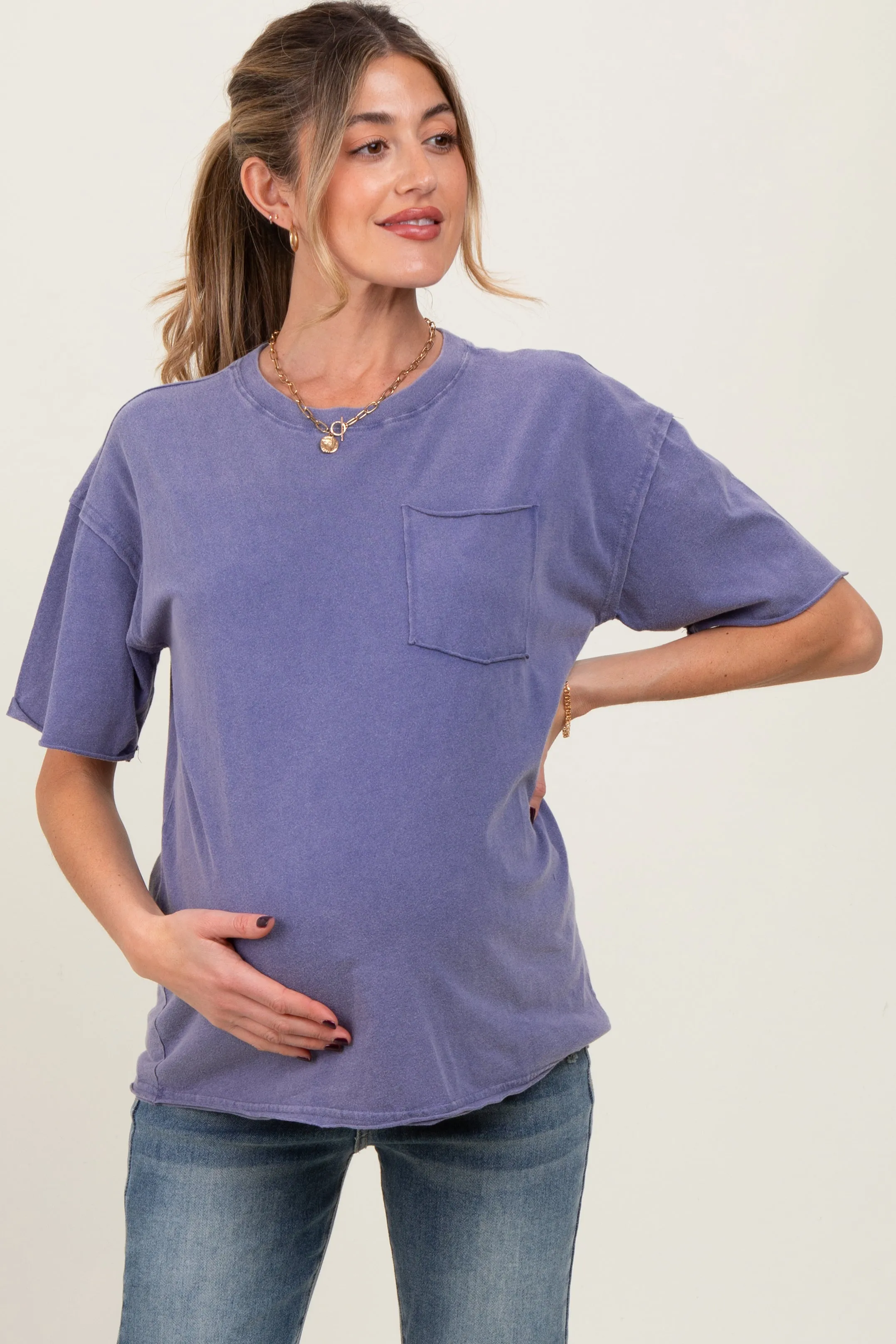 Lavender Short Sleeve Front Pocket Tunic Maternity Top sold by Pinkblush product image thumbnail 2