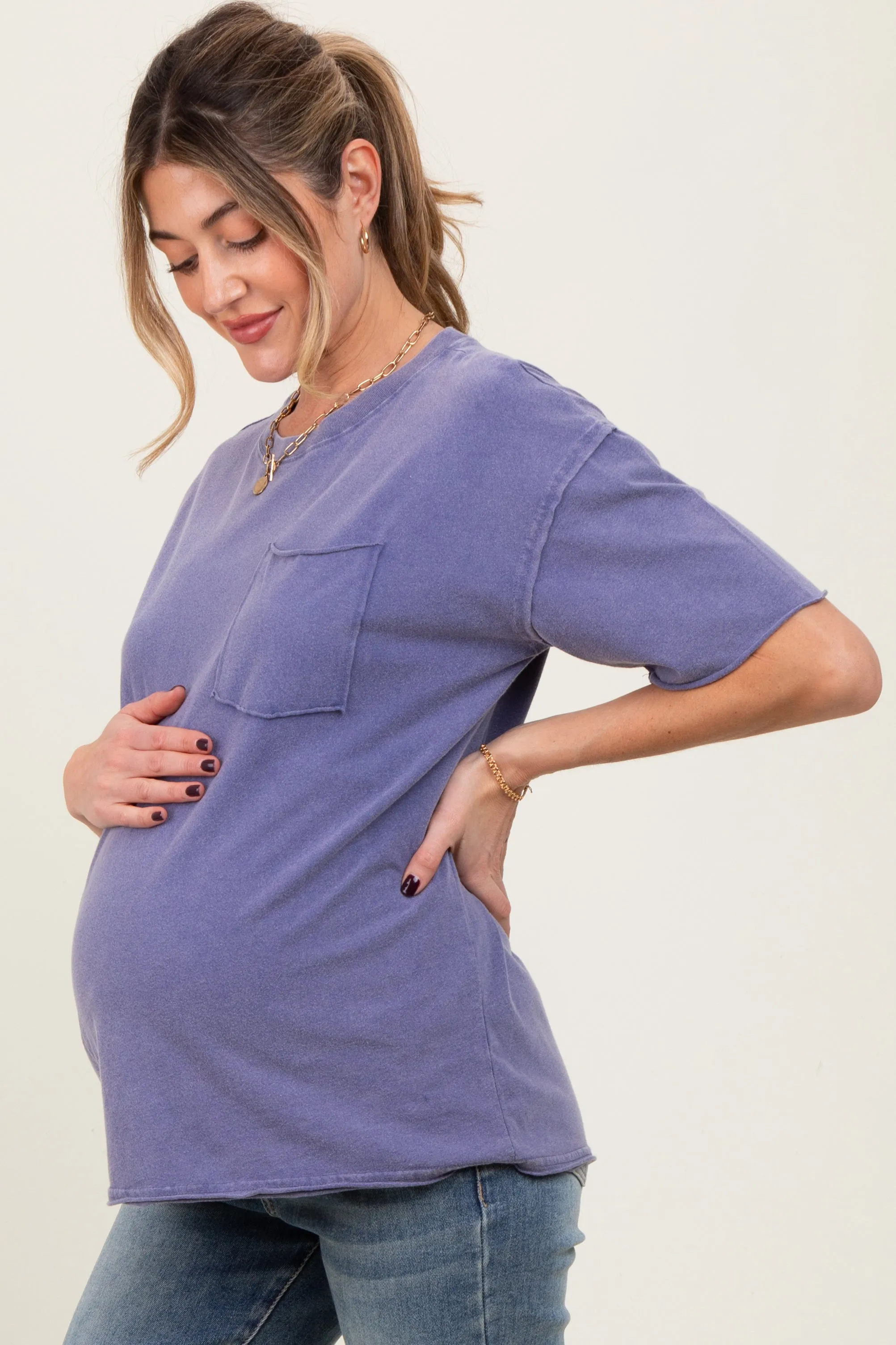 Lavender Short Sleeve Front Pocket Tunic Maternity Top sold by Pinkblush product image thumbnail 3