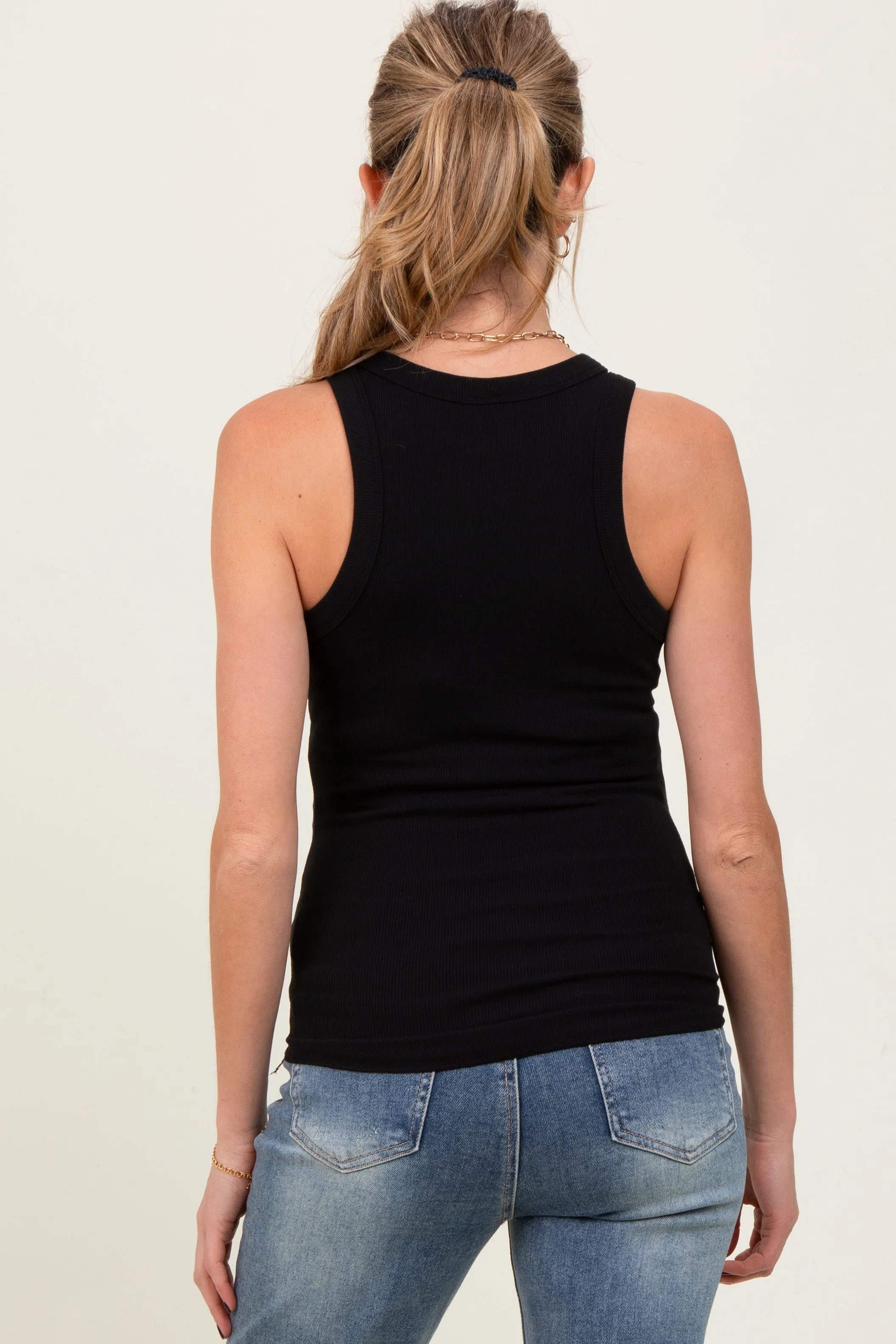 Black Ribbed Basic Crew Neck Maternity Tank sold by Pinkblush product image thumbnail 4