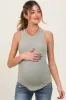 Light Olive Ribbed Basic Crew Neck Maternity Tank sold by Pinkblush