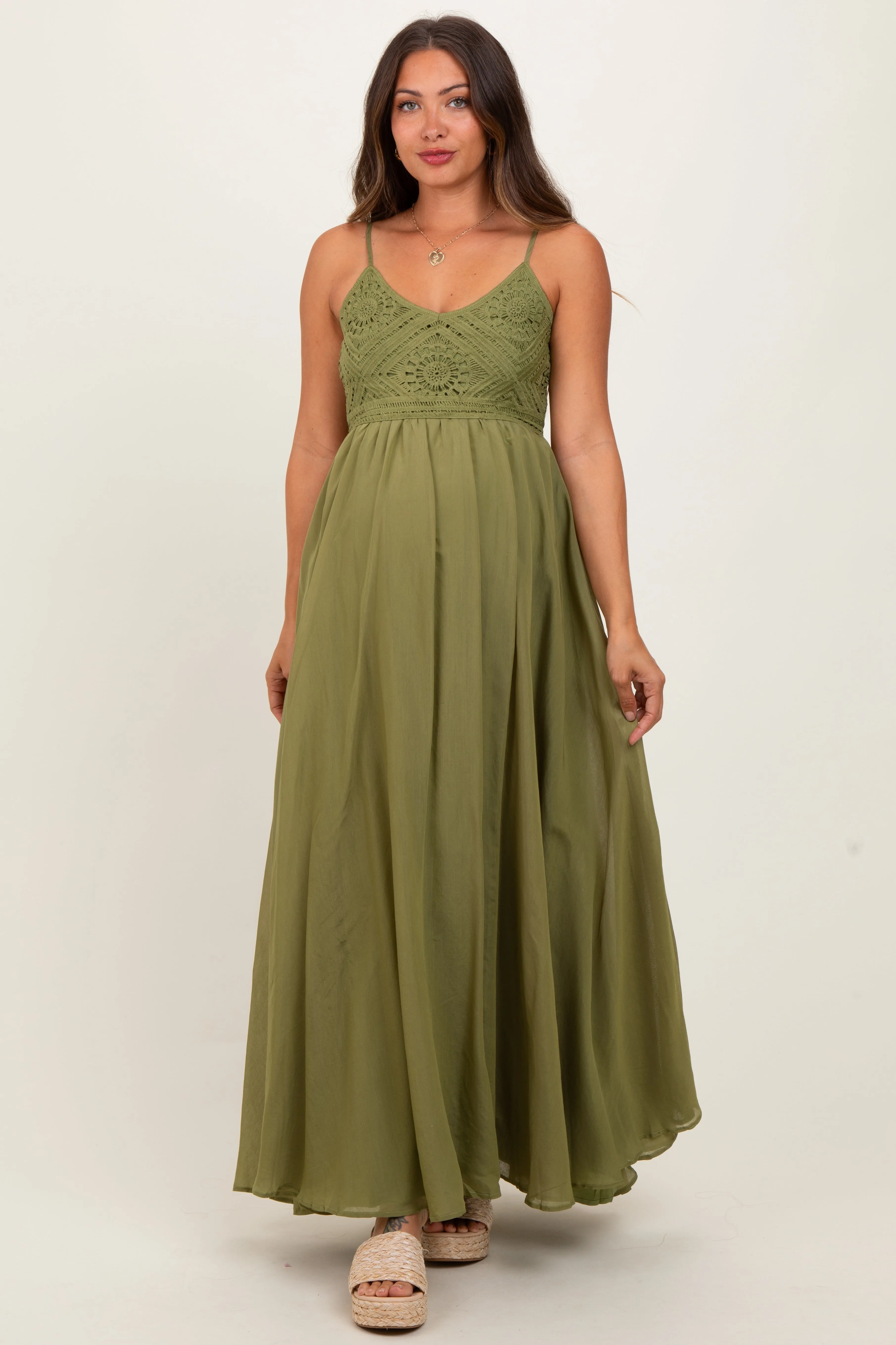 Green Crochet Bodice Maternity Maxi Dress sold by Pinkblush product image thumbnail 2
