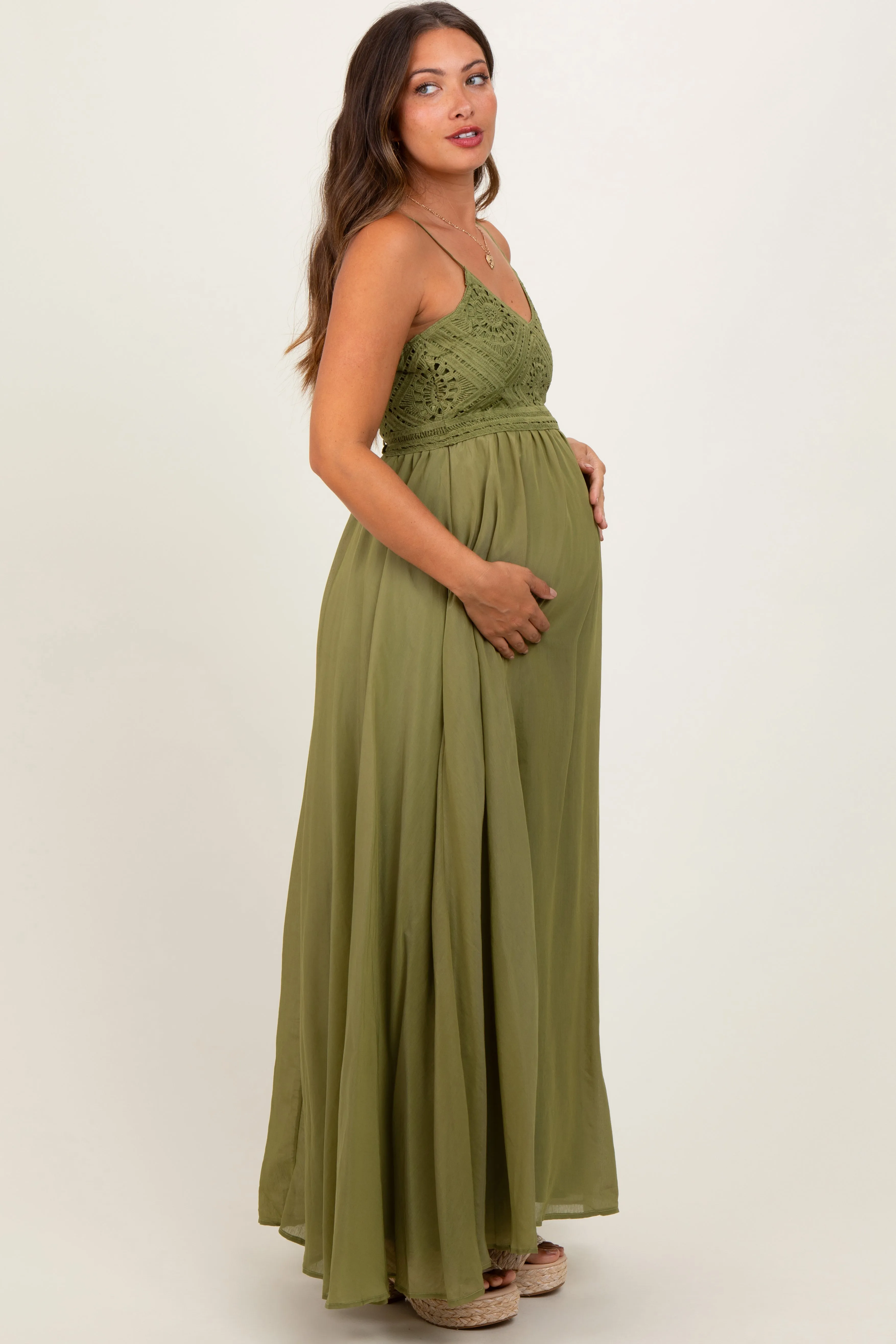 Green Crochet Bodice Maternity Maxi Dress sold by Pinkblush product image thumbnail 3