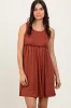 Rust Ribbed Sleeveless Lettuce Trim Mini Dress sold by Pinkblush
