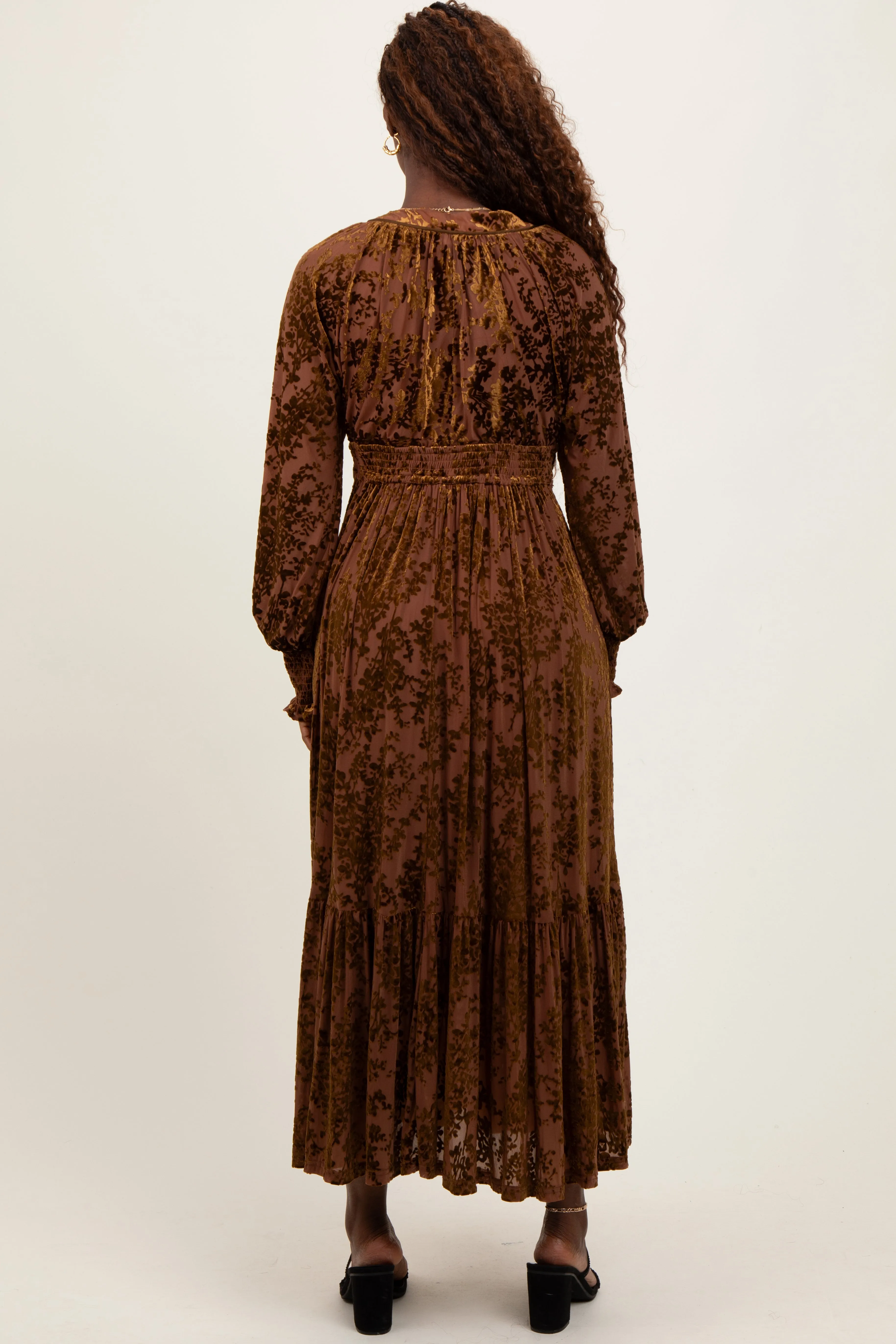 Mocha Floral Velvet Overlay Maxi Dress sold by Pinkblush product image thumbnail 2