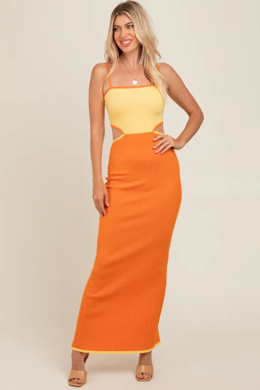 Yellow Orange Colorblock Fitted Maxi sold by Pinkblush