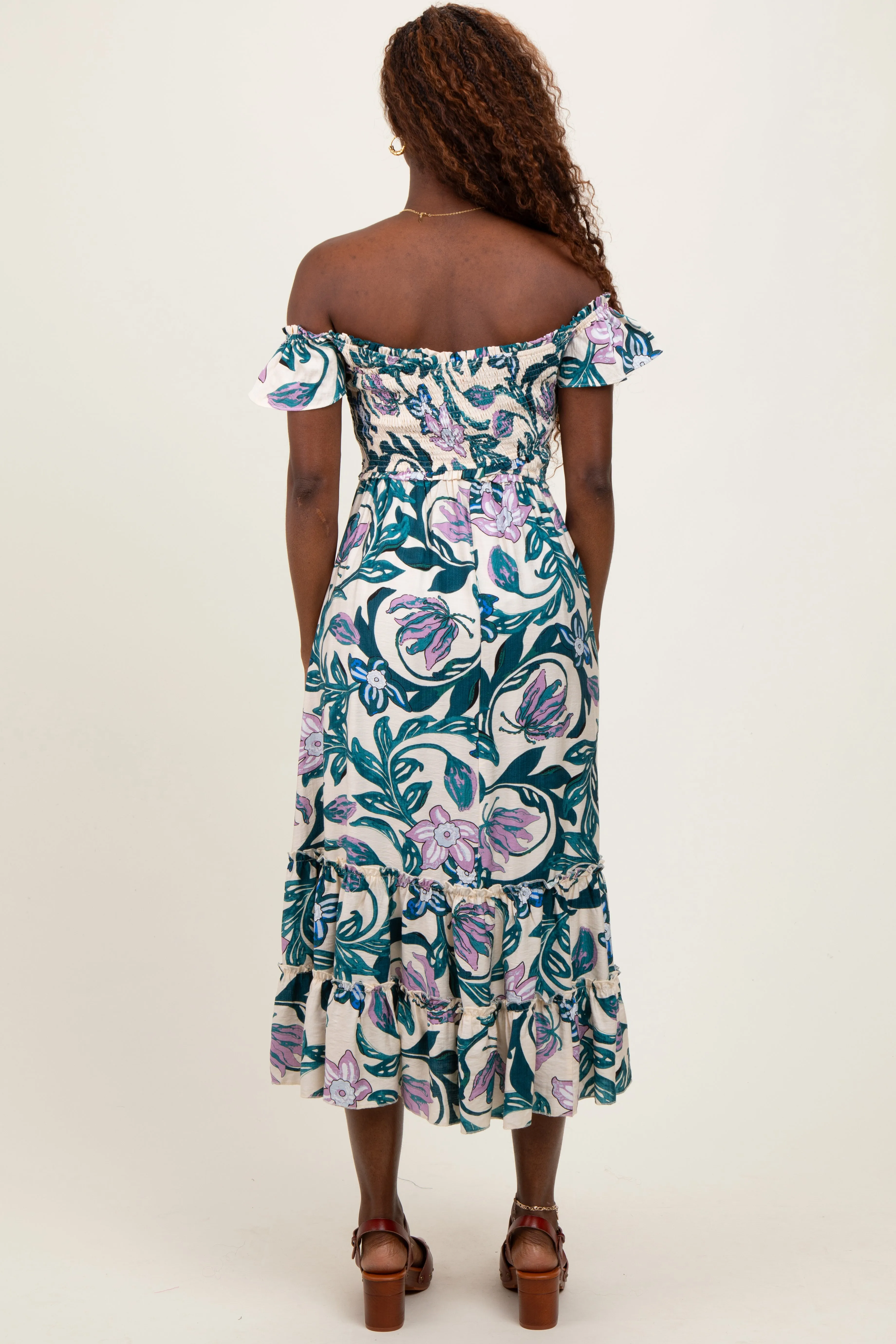 Teal Multi Smocked Top Woven Midi Dress sold by Pinkblush product image thumbnail 4