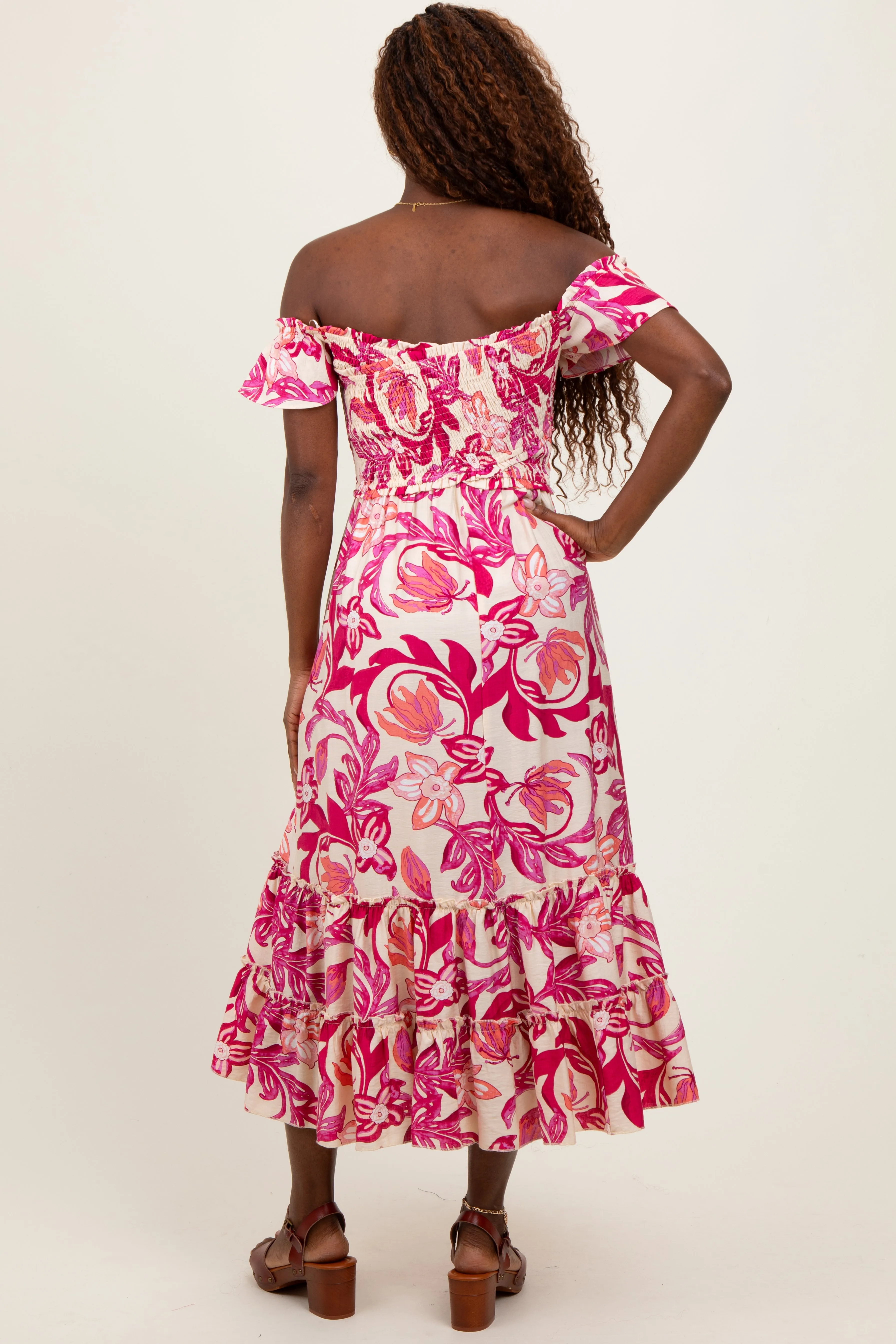 Magenta Multi Smocked Top Woven Midi Dress sold by Pinkblush product image thumbnail 4