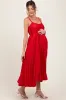 Red Pleated Sash Tie Maternity Midi Dress sold by Pinkblush