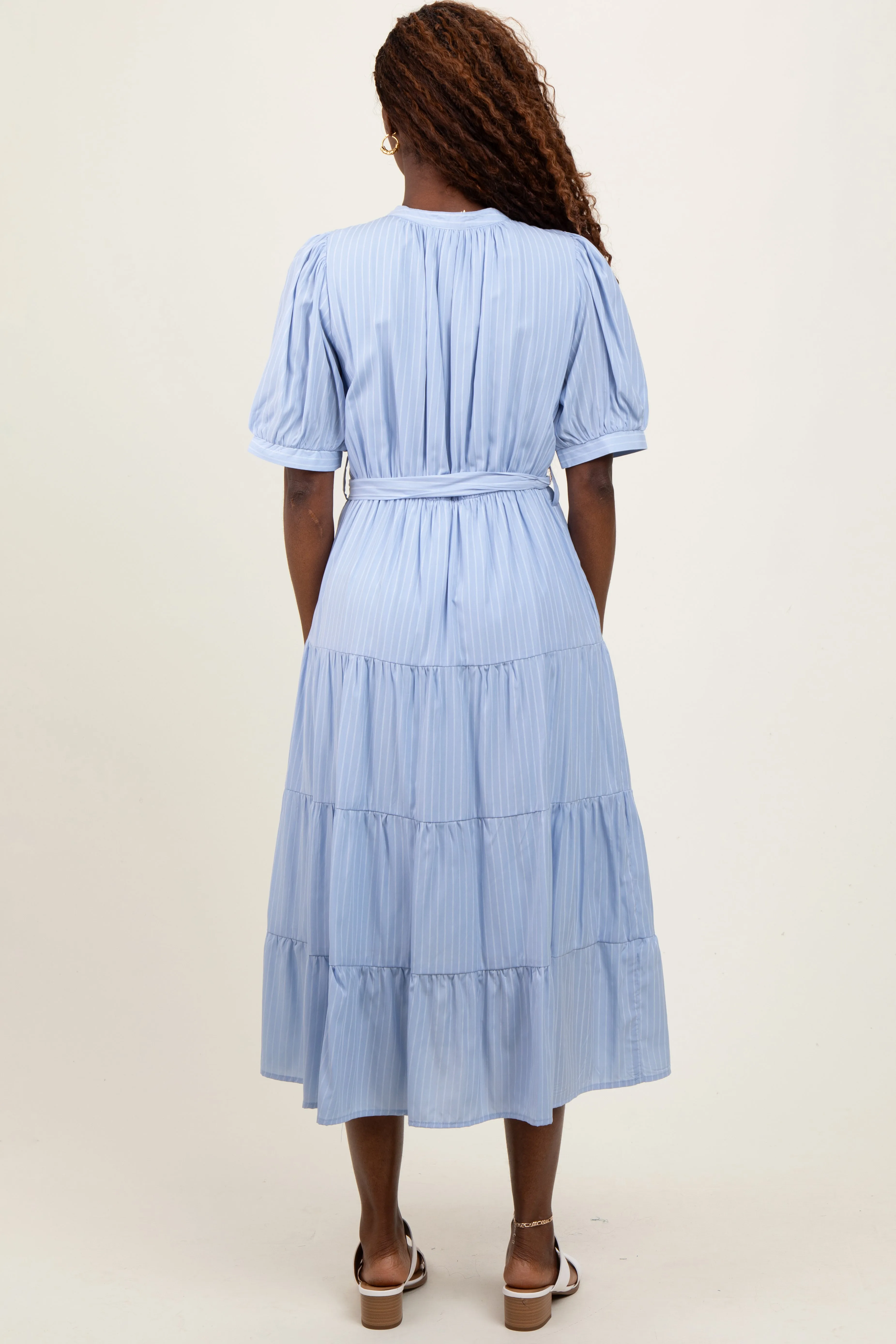 Light Blue Striped Button Up Tiered Maxi Dress sold by Pinkblush product image thumbnail 2