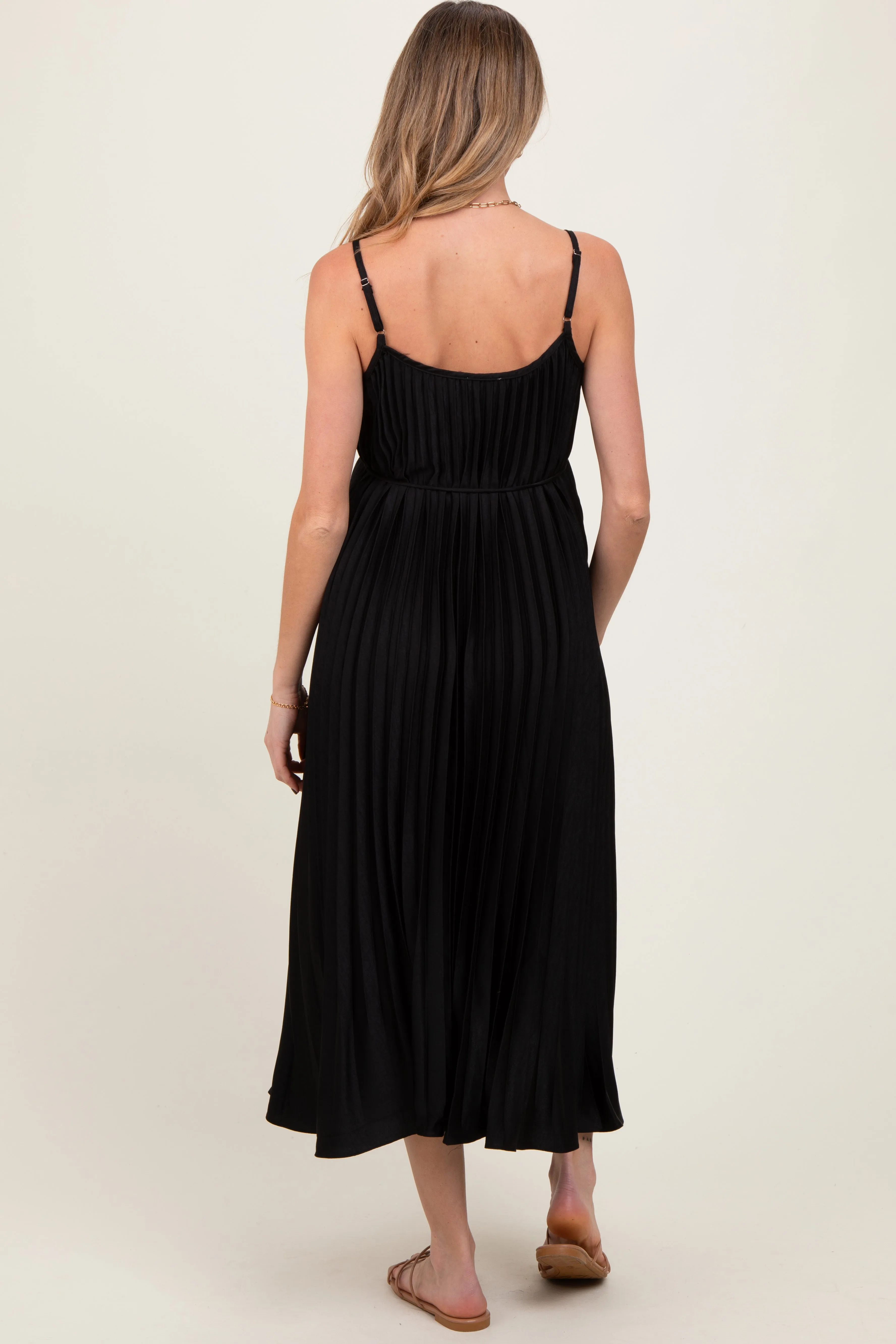Black Pleated Sash Tie Maternity Midi Dress sold by Pinkblush product image thumbnail 4