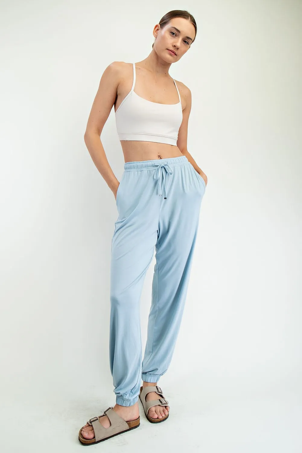 Light Blue Drawstring Jogger Pants sold by Pinkblush