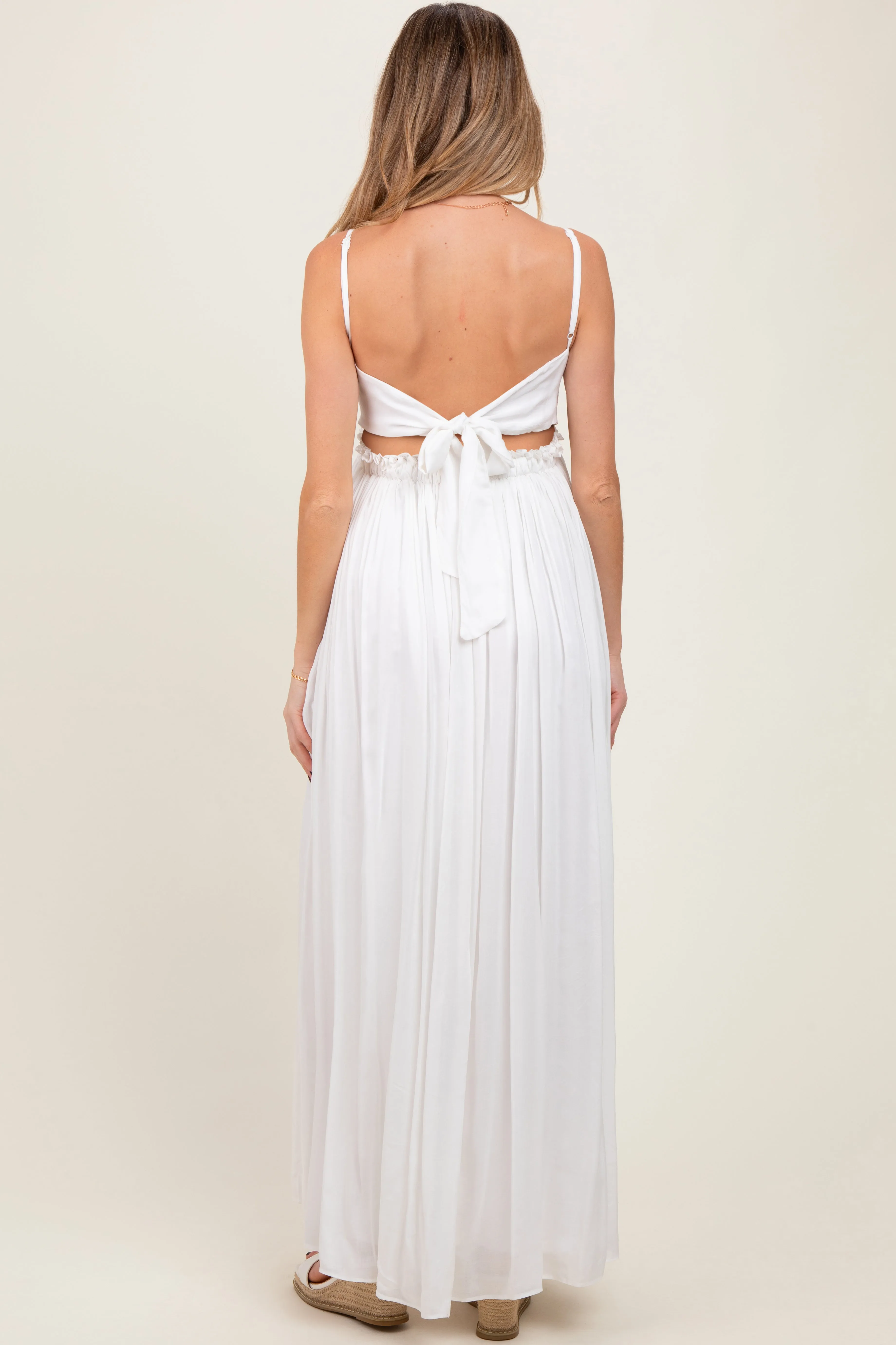 White Lace Bodice Cutout Tie Back Maternity Maxi Dress sold by Pinkblush product image thumbnail 4