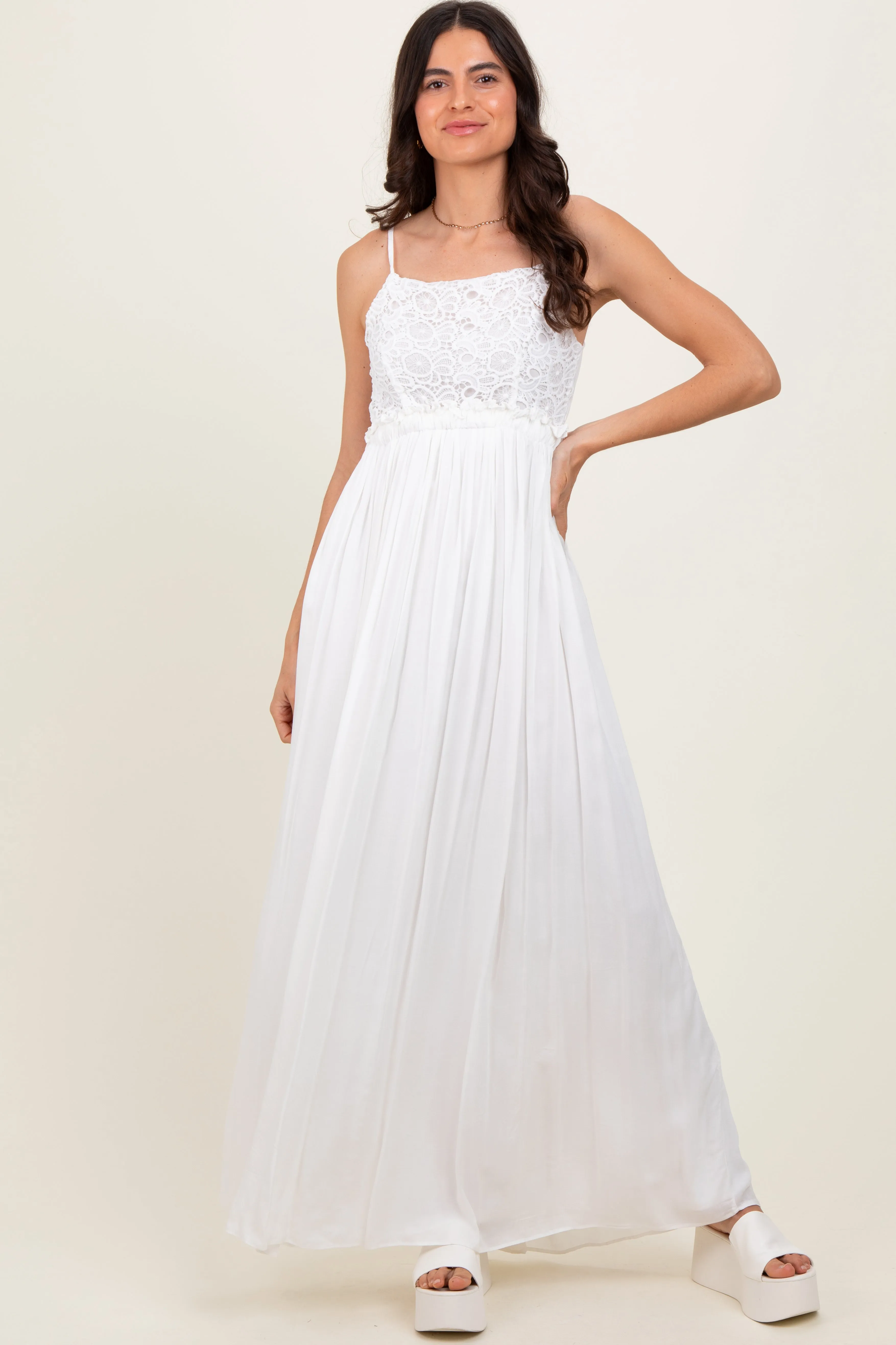 White Lace Bodice Cutout Tie Back Maternity Maxi Dress sold by Pinkblush product image thumbnail 5