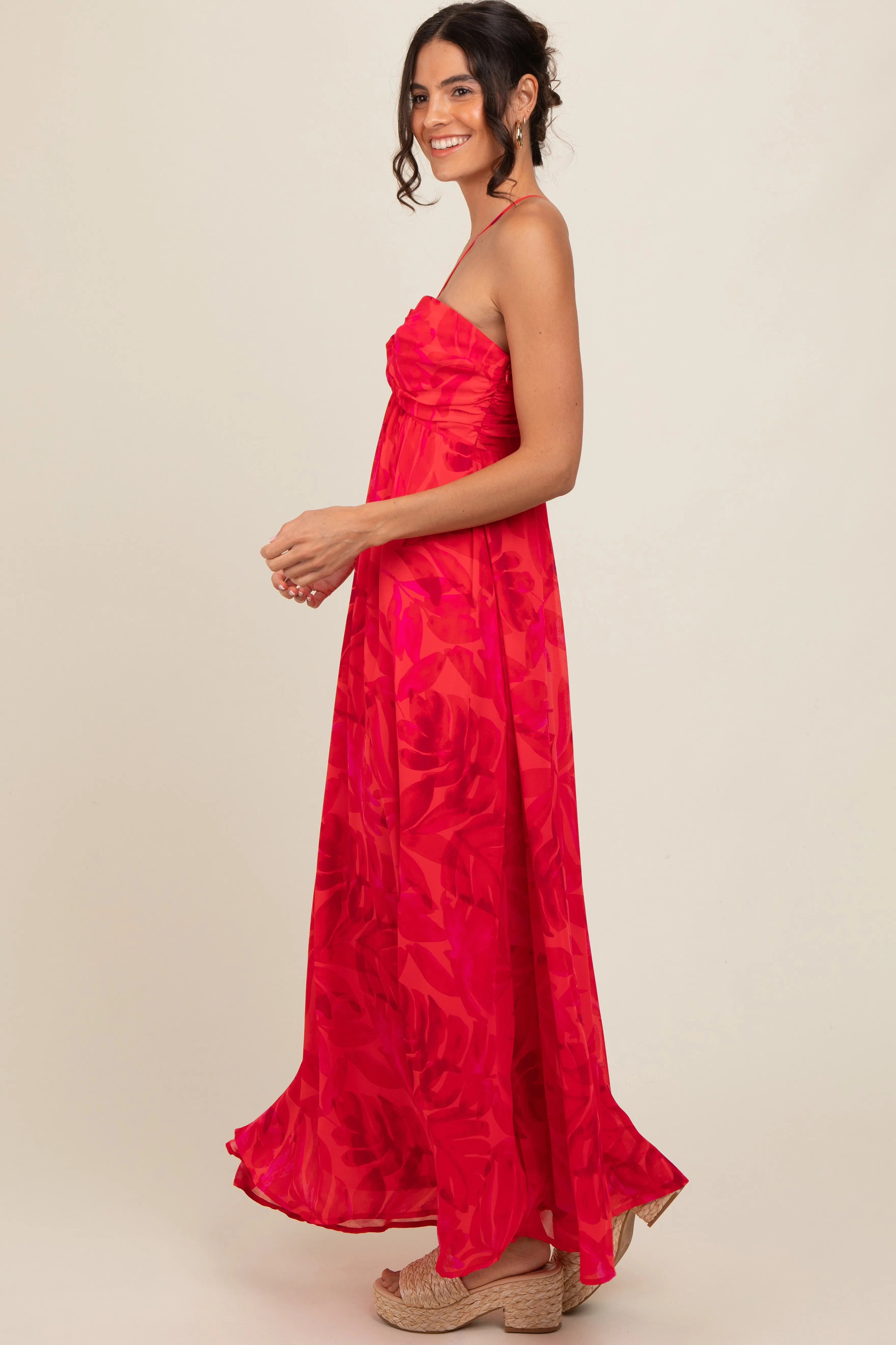 Red Tonal Floral Halter Maxi Dress sold by Pinkblush product image thumbnail 5