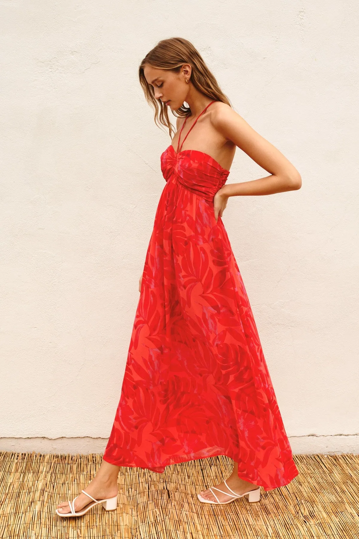 Red Tonal Floral Halter Maxi Dress sold by Pinkblush product image thumbnail 2