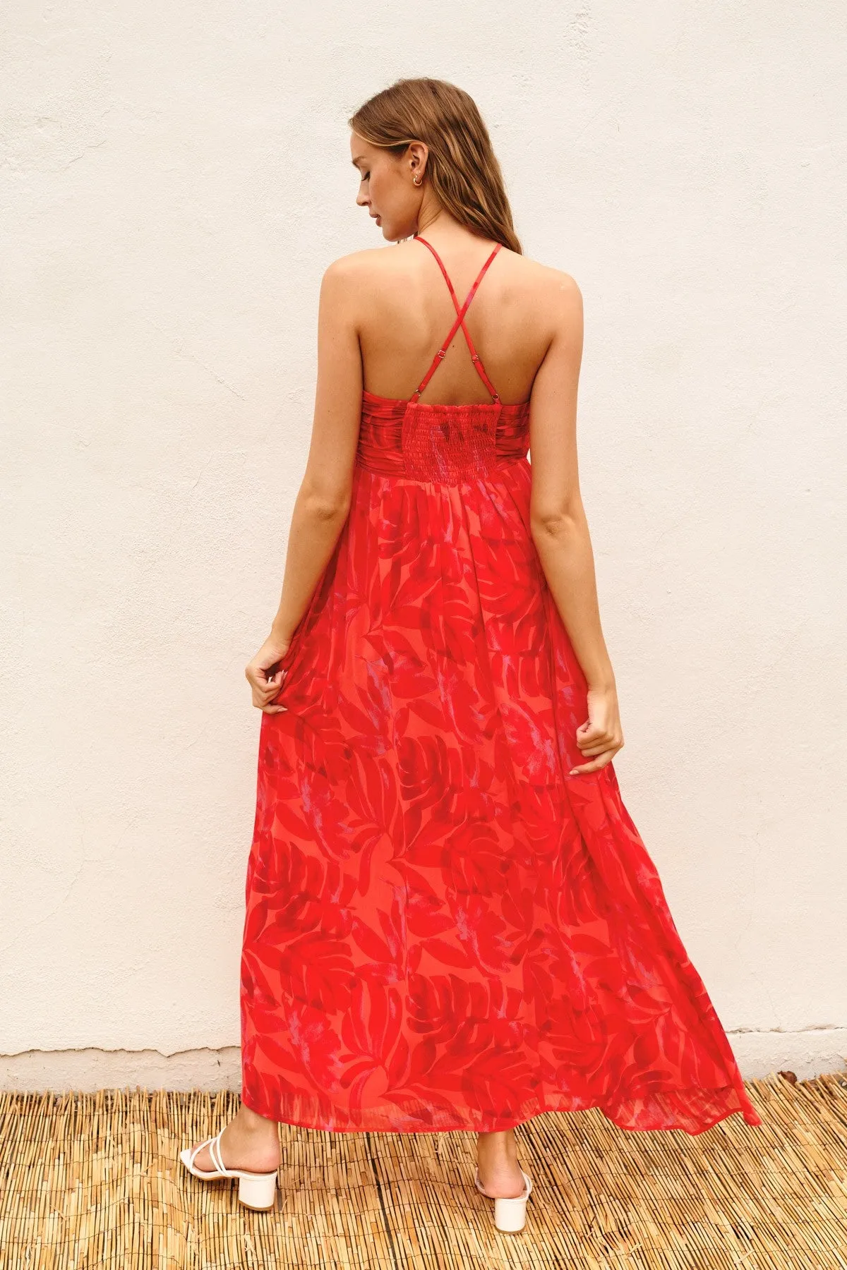 Red Tonal Floral Halter Maxi Dress sold by Pinkblush product image thumbnail 3