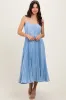 Light Blue Pleated Sash Tie Maternity Midi Dress sold by Pinkblush