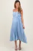 Light Blue Pleated Sash Tie Maternity Midi Dress sold by Pinkblush