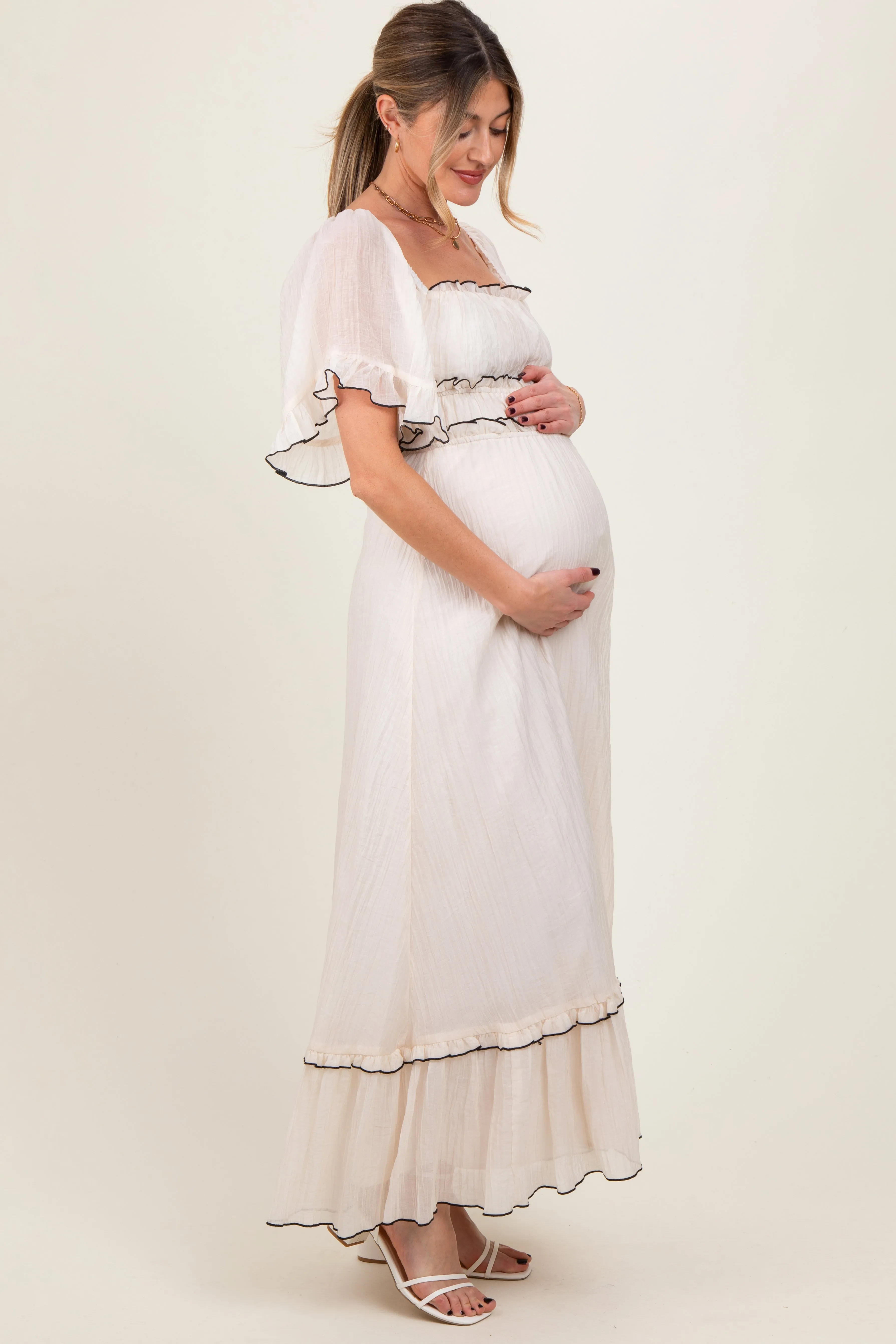Cream Wide Sleeve Maternity Maxi Dress sold by Pinkblush product image thumbnail 2