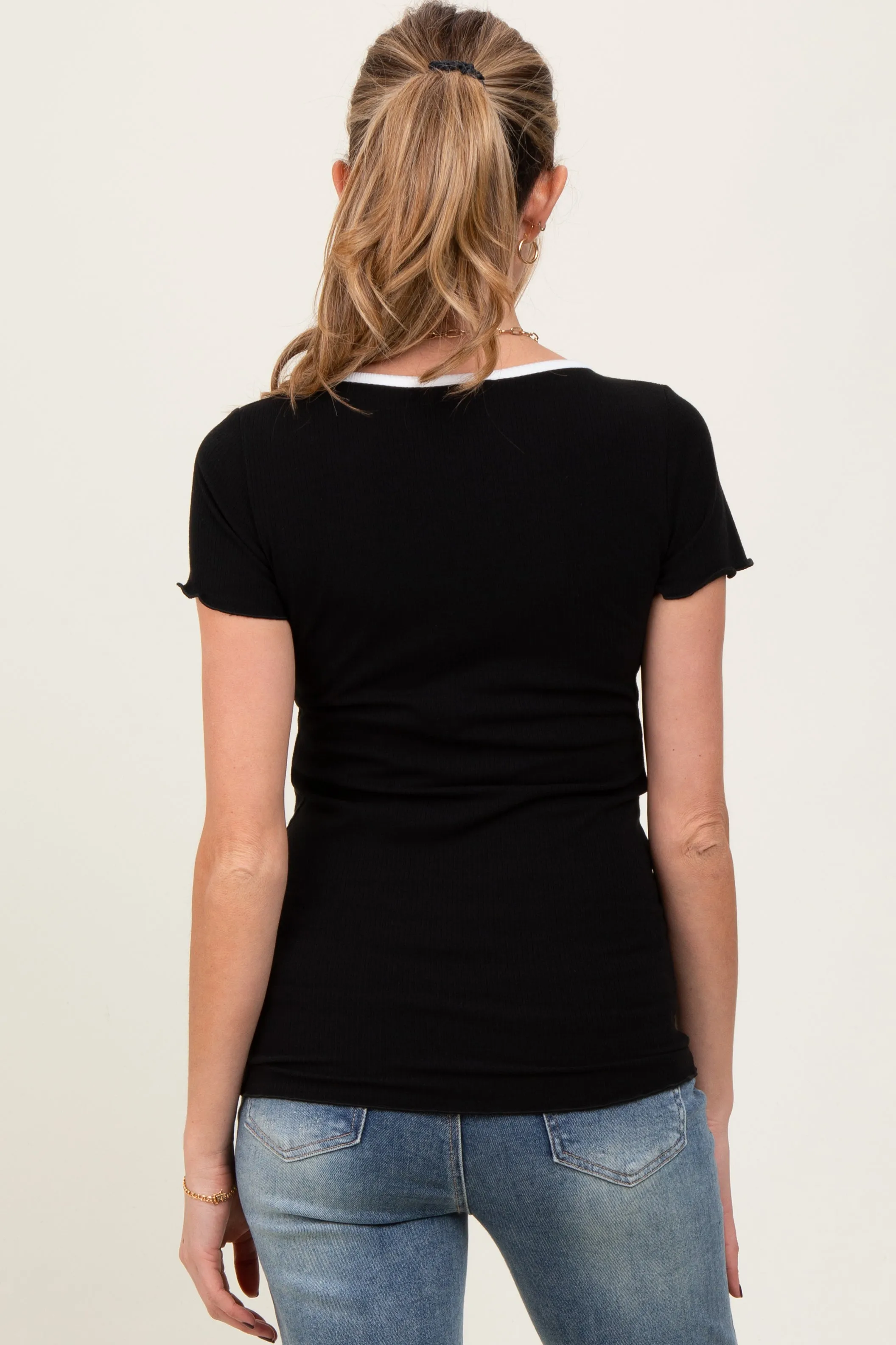 Black Ribbed Short Sleeve Maternity Top sold by Pinkblush product image thumbnail 4