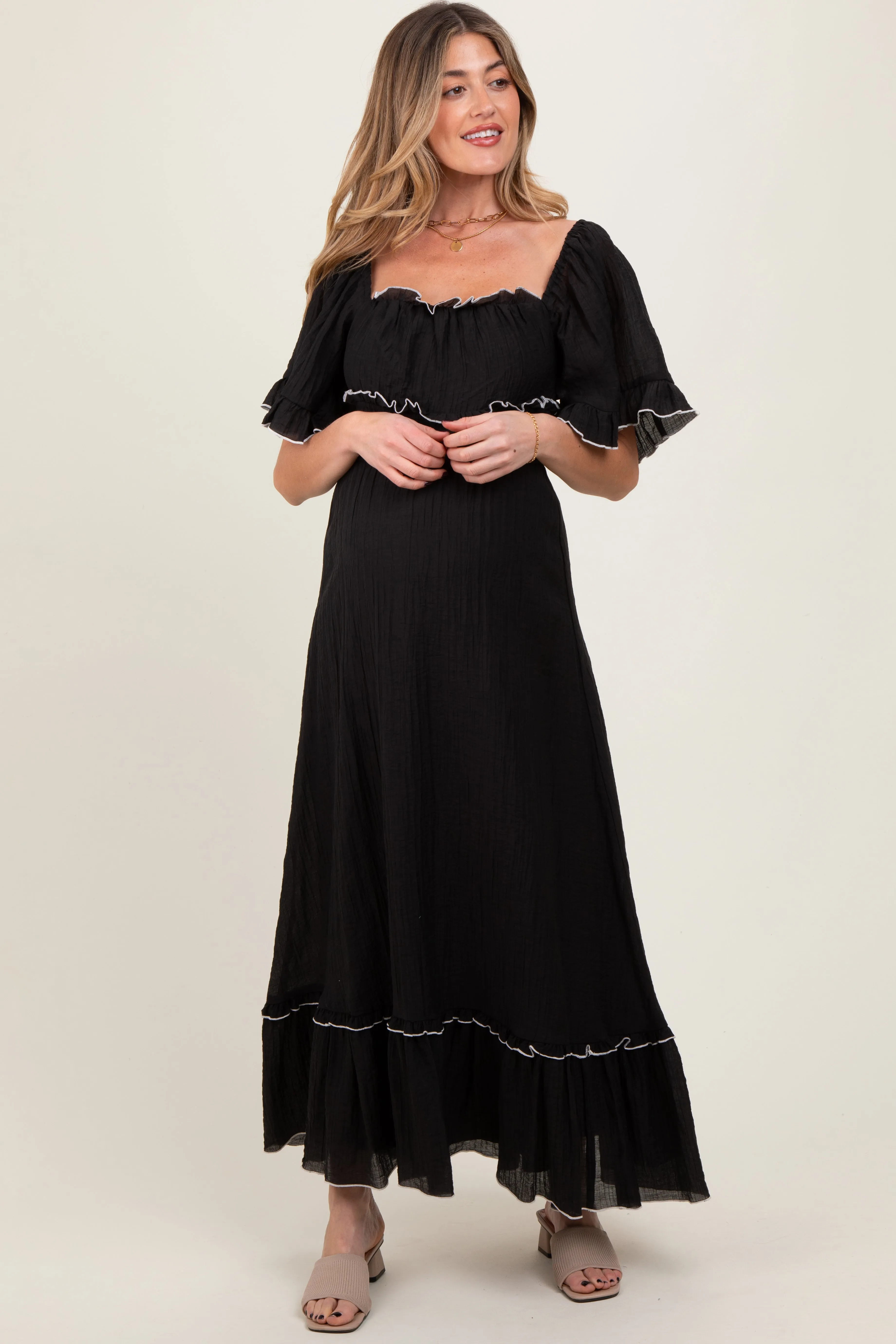 Black Wide Sleeve Maternity Maxi Dress sold by Pinkblush product image thumbnail 2