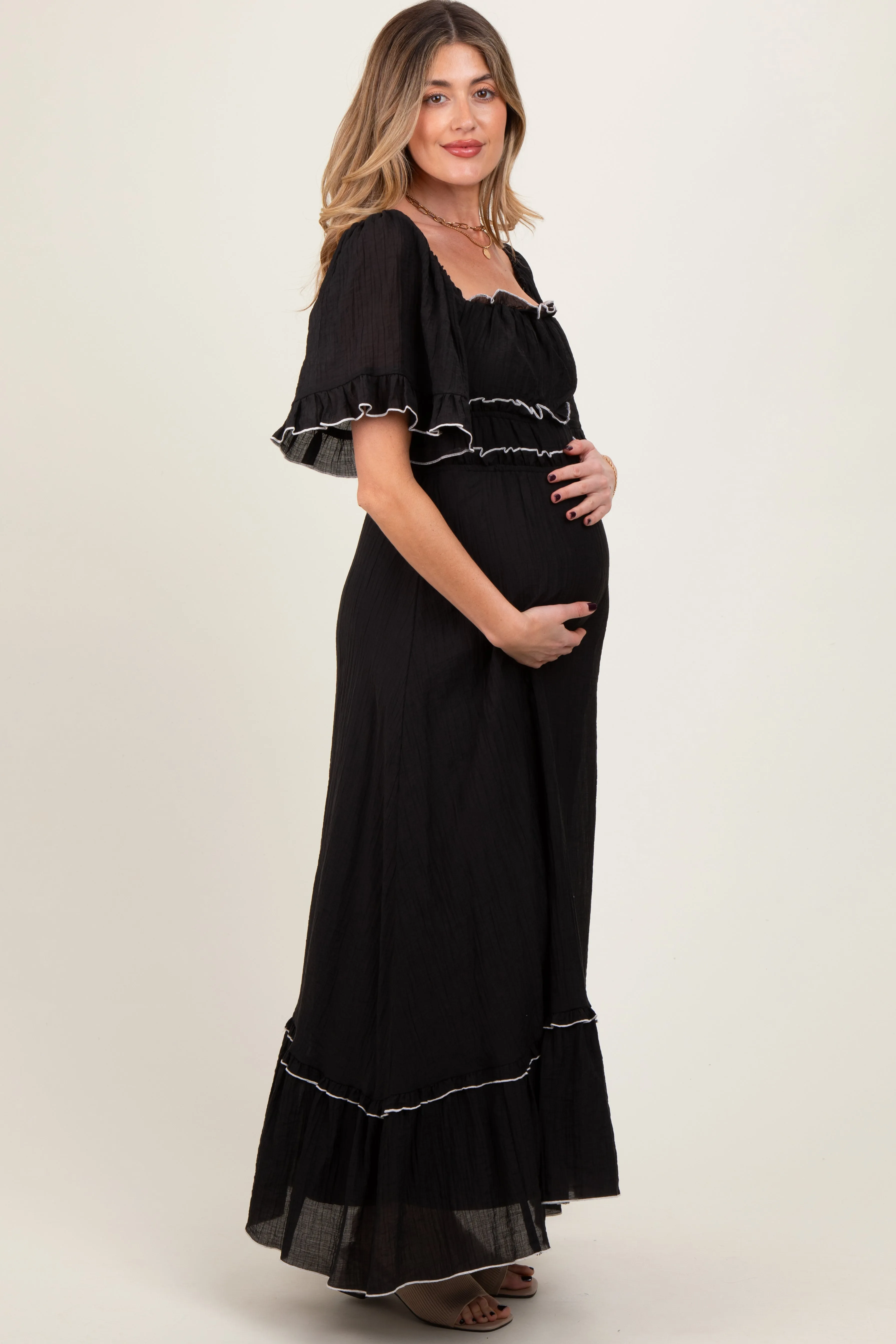Black Wide Sleeve Maternity Maxi Dress sold by Pinkblush product image thumbnail 3